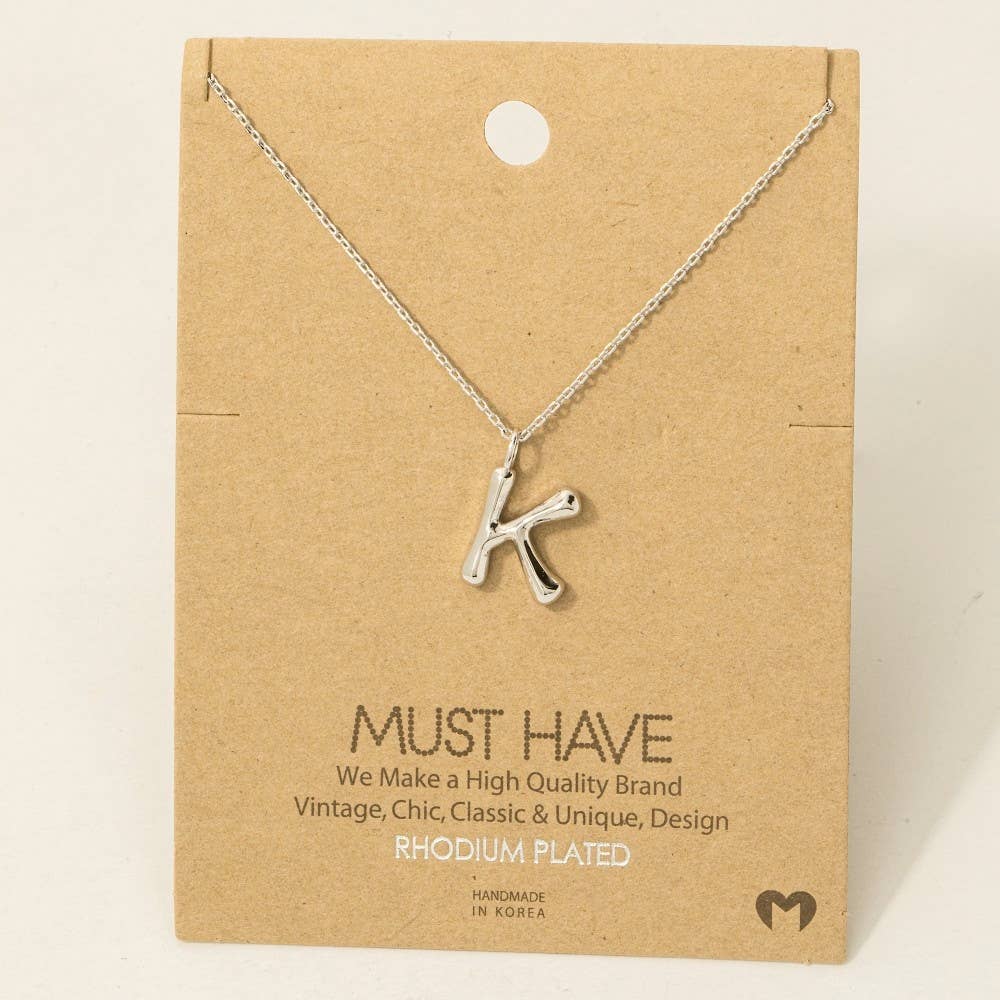 Bubble Letter Necklace Silver / K Silver K Necklace Fame Accessories- Tilden Co.
