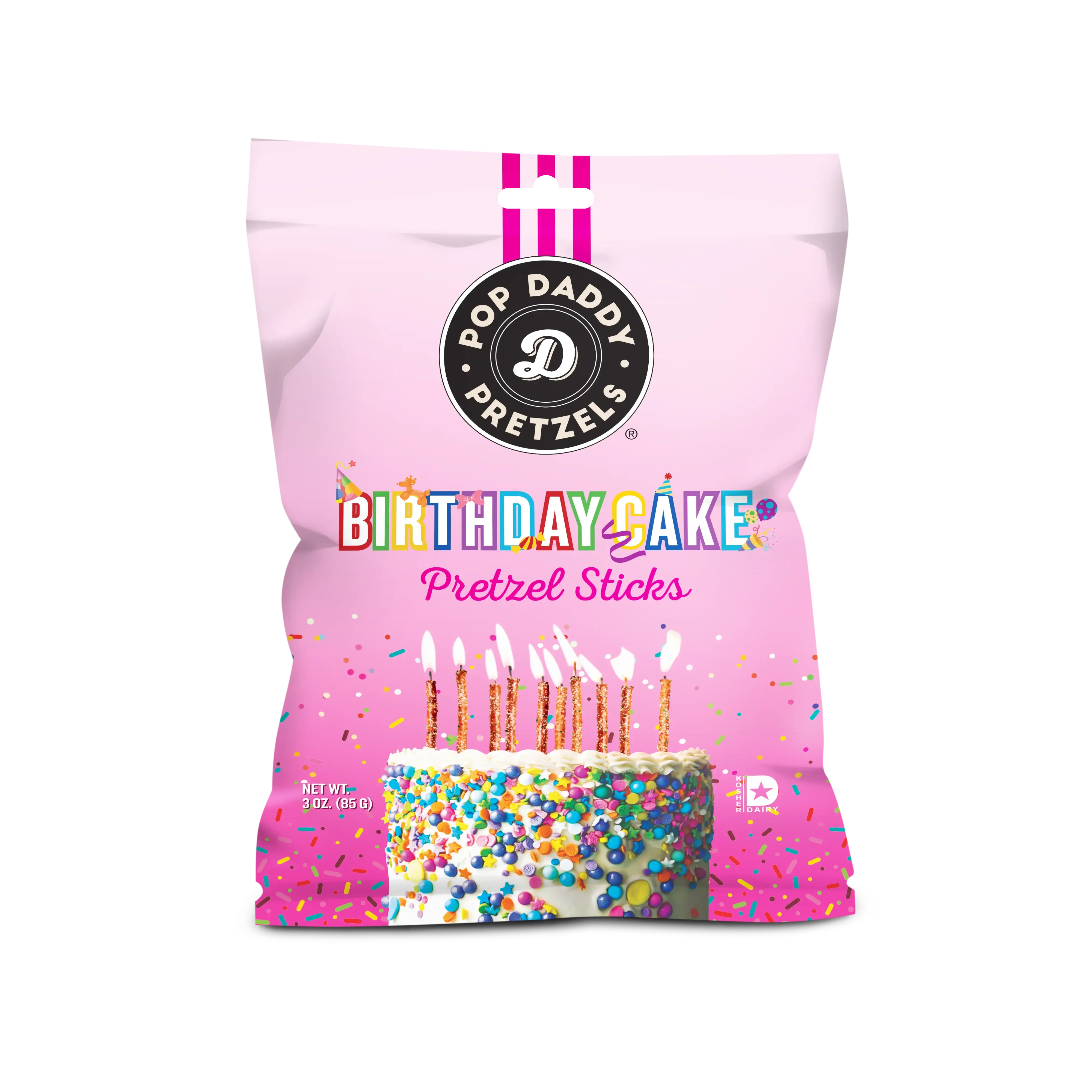 Birthday Cake Seasoned Pretzels (Limited Edition) 3.0 oz Pop Daddy Snacks- Tilden Co.