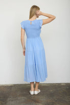 Smocked Tiered Midi Dress Light Chambray / Small Light Chambray Small Midi Dress Blu Pepper- Tilden Co.