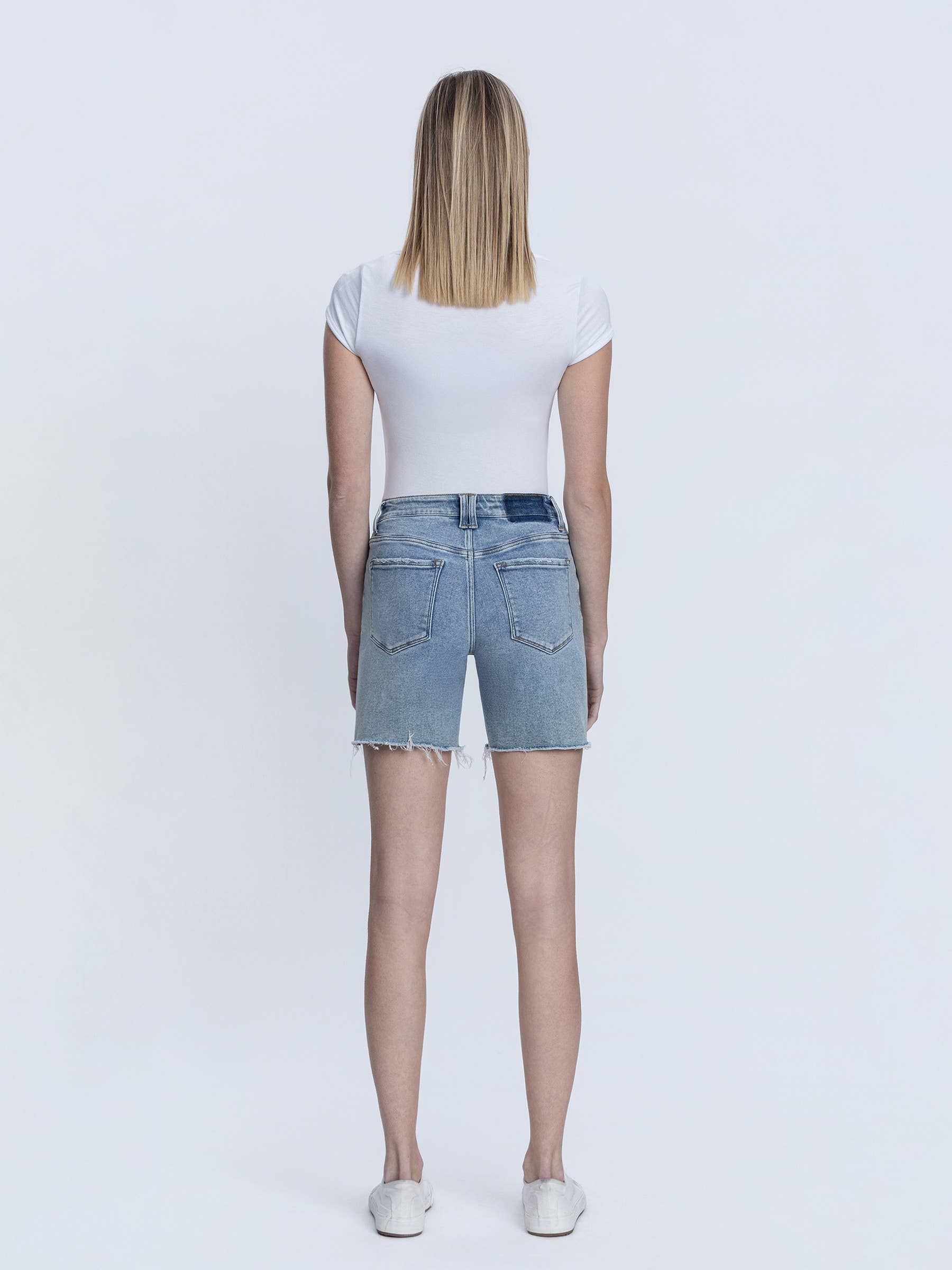 High Rise Raw Hem Midi Shorts Shorts VERVET by FLYING MONKEY- Tilden Co.