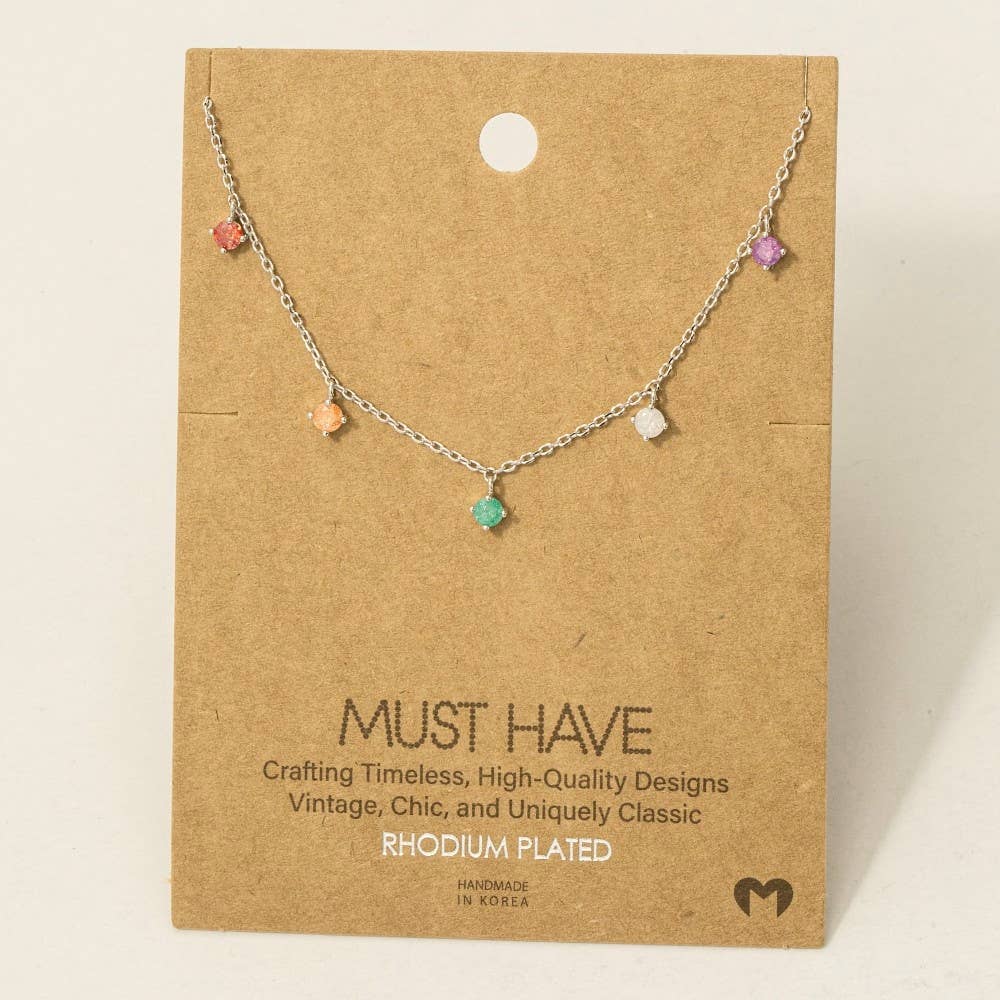 Crystal Stud Drop Necklace S S Necklace Fame Accessories- Tilden Co.