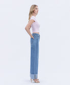 HIGH RISE MEDIUM WASH CUFFED WIDE JEANS T6684 VERVET by FLYING MONKEY- Tilden Co.