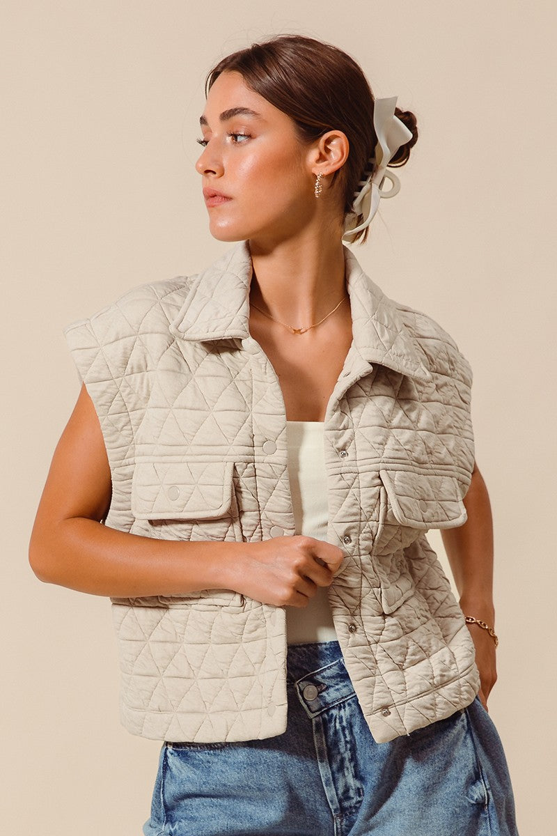 Triangle Quilting Stitch Button Up Knit Vest Vest so me- Tilden Co.
