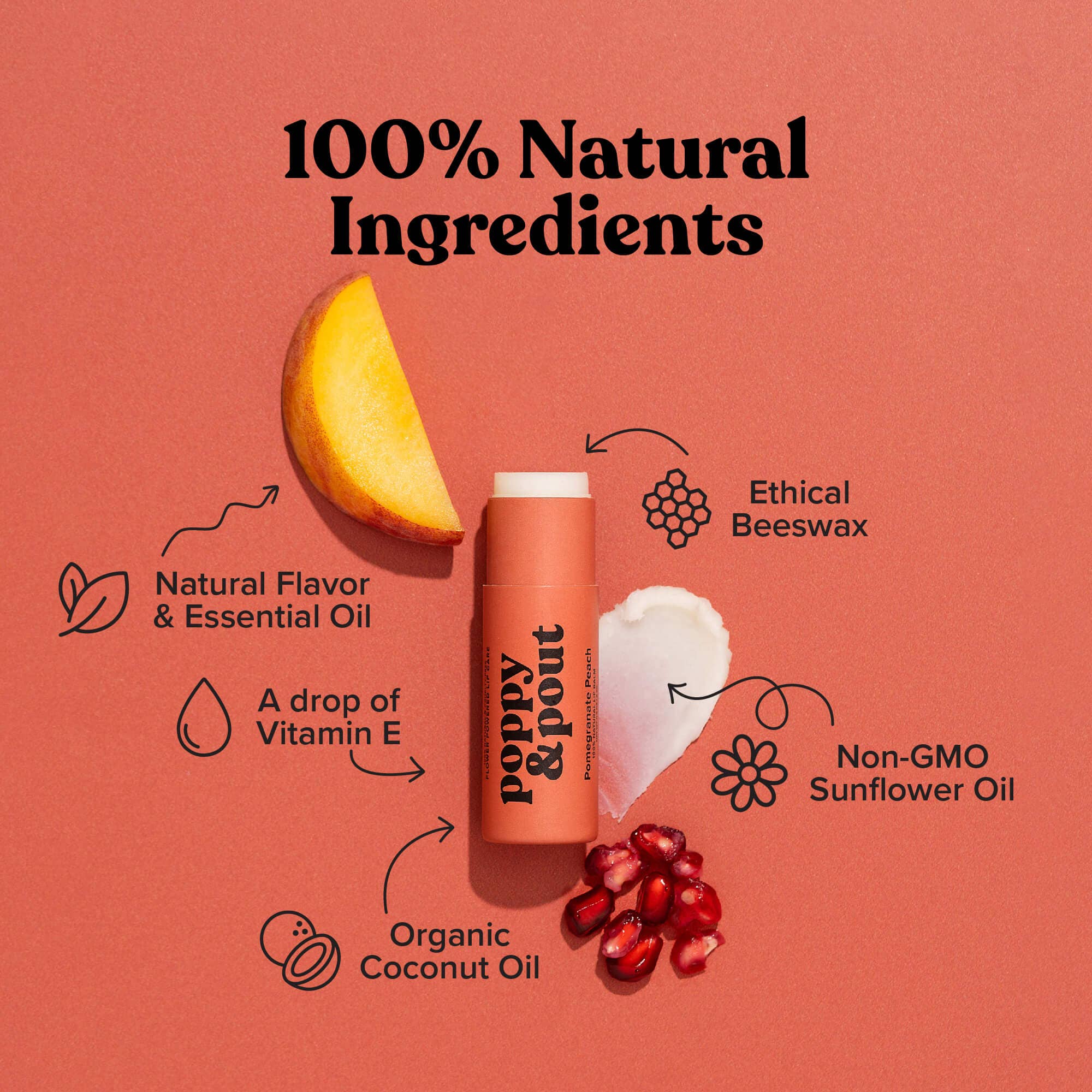 Lip Balm, Pomegranate Peach Lip Balm Poppy & Pout- Tilden Co.
