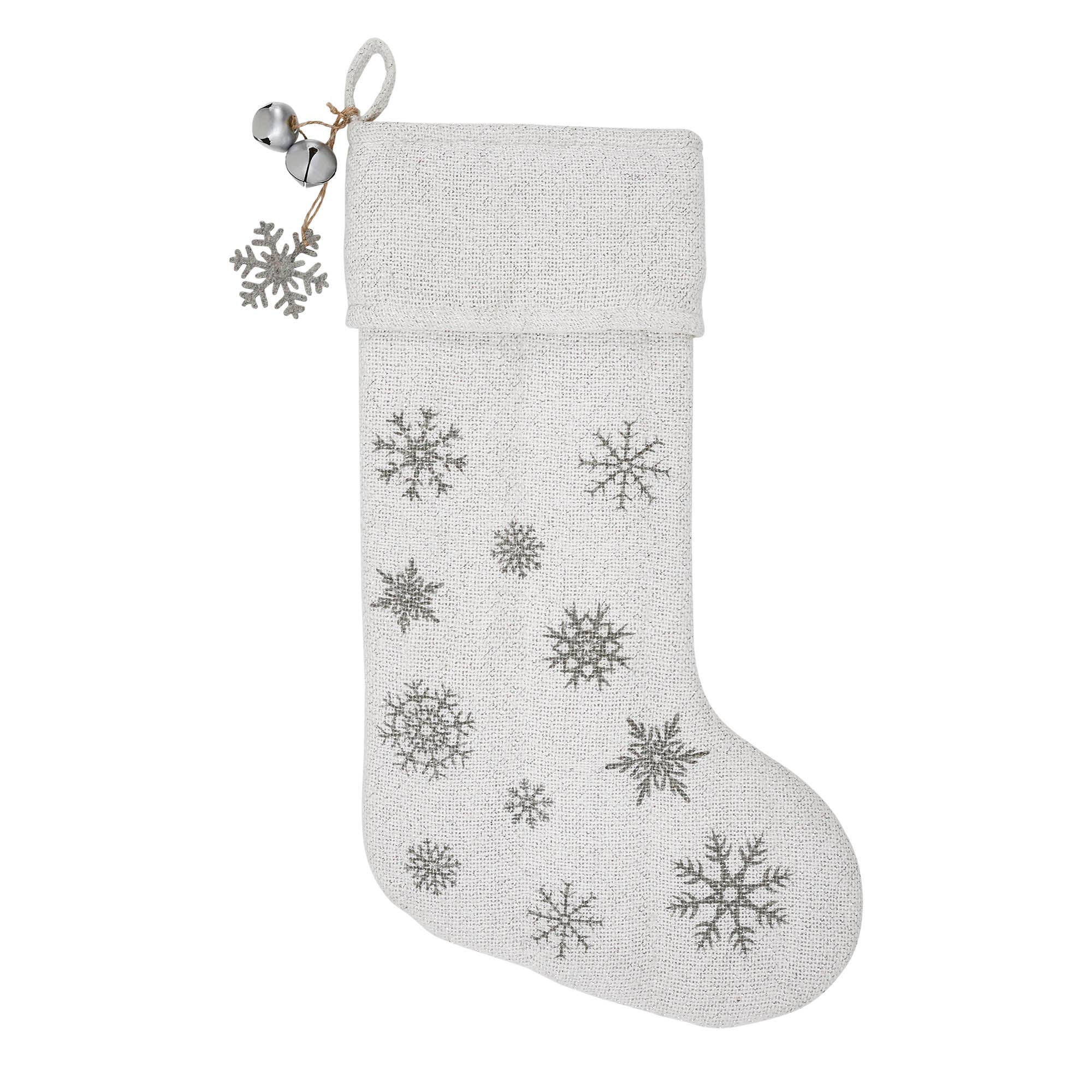 Yuletide Burlap Antique White Snowflake Stocking 12x20    Home & Decor VHC Brands- Tilden Co.