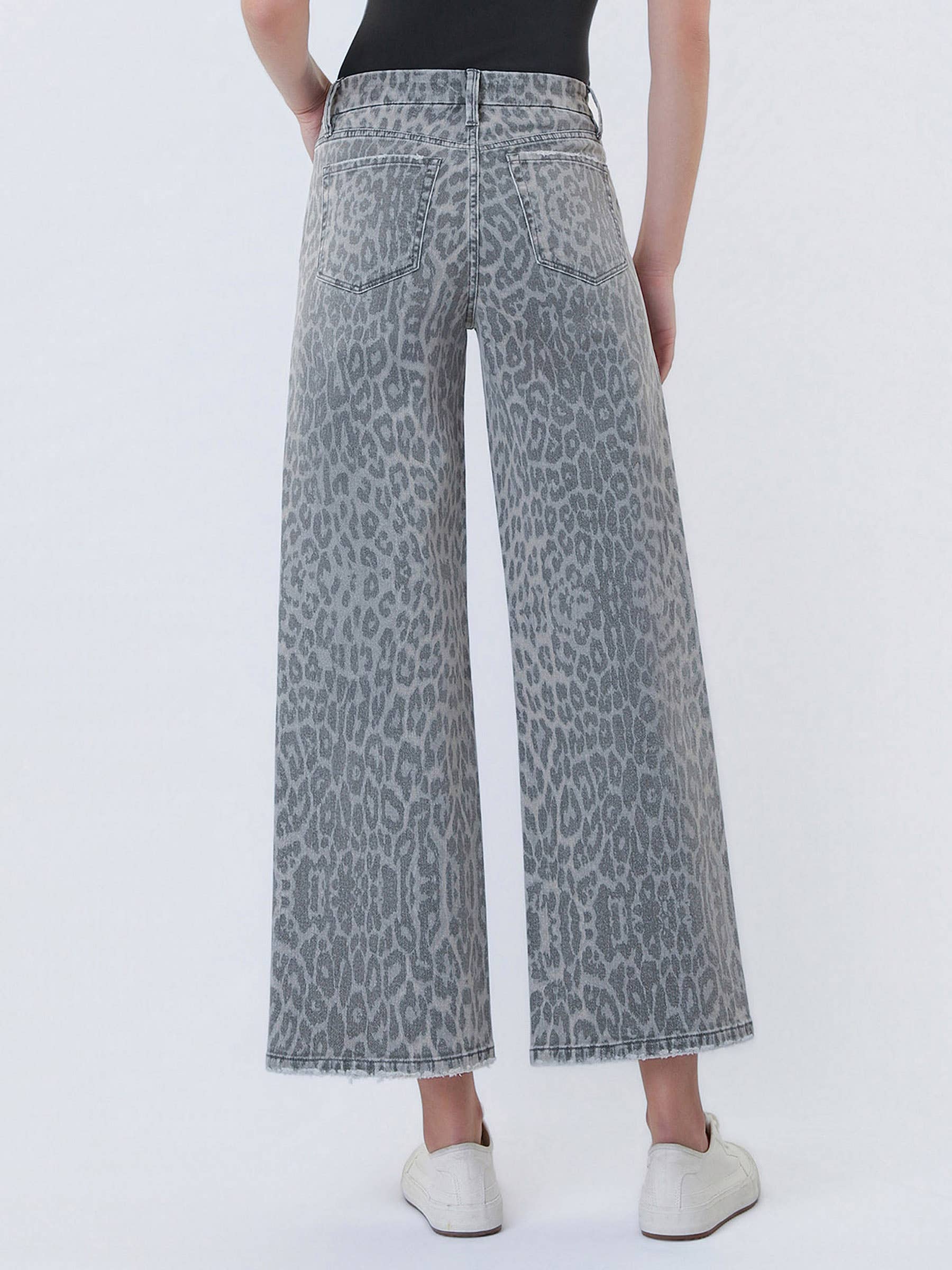HIGH RISE GREY LEOPARD PRINT CROP WIDE LEG JEANS T7331GLP VERVET by FLYING MONKEY- Tilden Co.