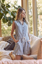 Breezy Stripe Button-Front Romper Small Small Jumpsuits & Rompers in february- Tilden Co.