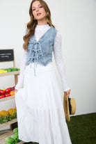 Floral Tie Denim Vest vest Blu Pepper- Tilden Co.