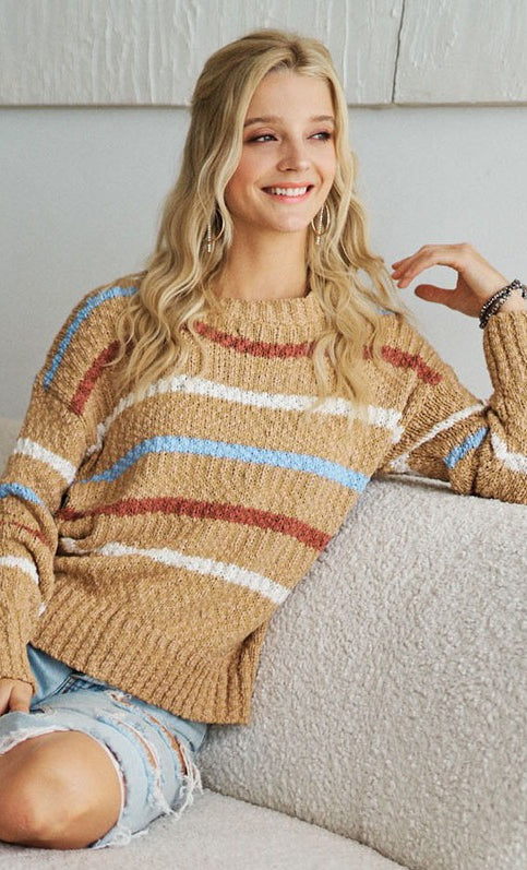 PLUS SIZE Multi Color Stripe Sweater     Adora- Tilden Co.