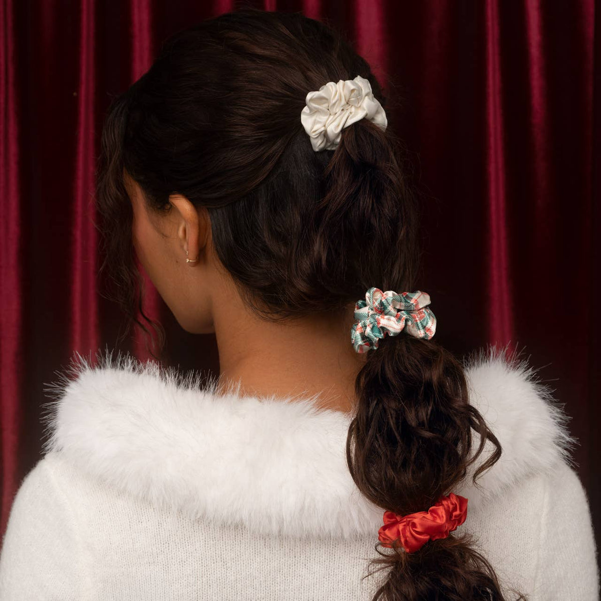Holiday Ruched Satin Scrunchies 7pc Set Hair Accessory KITSCH- Tilden Co.