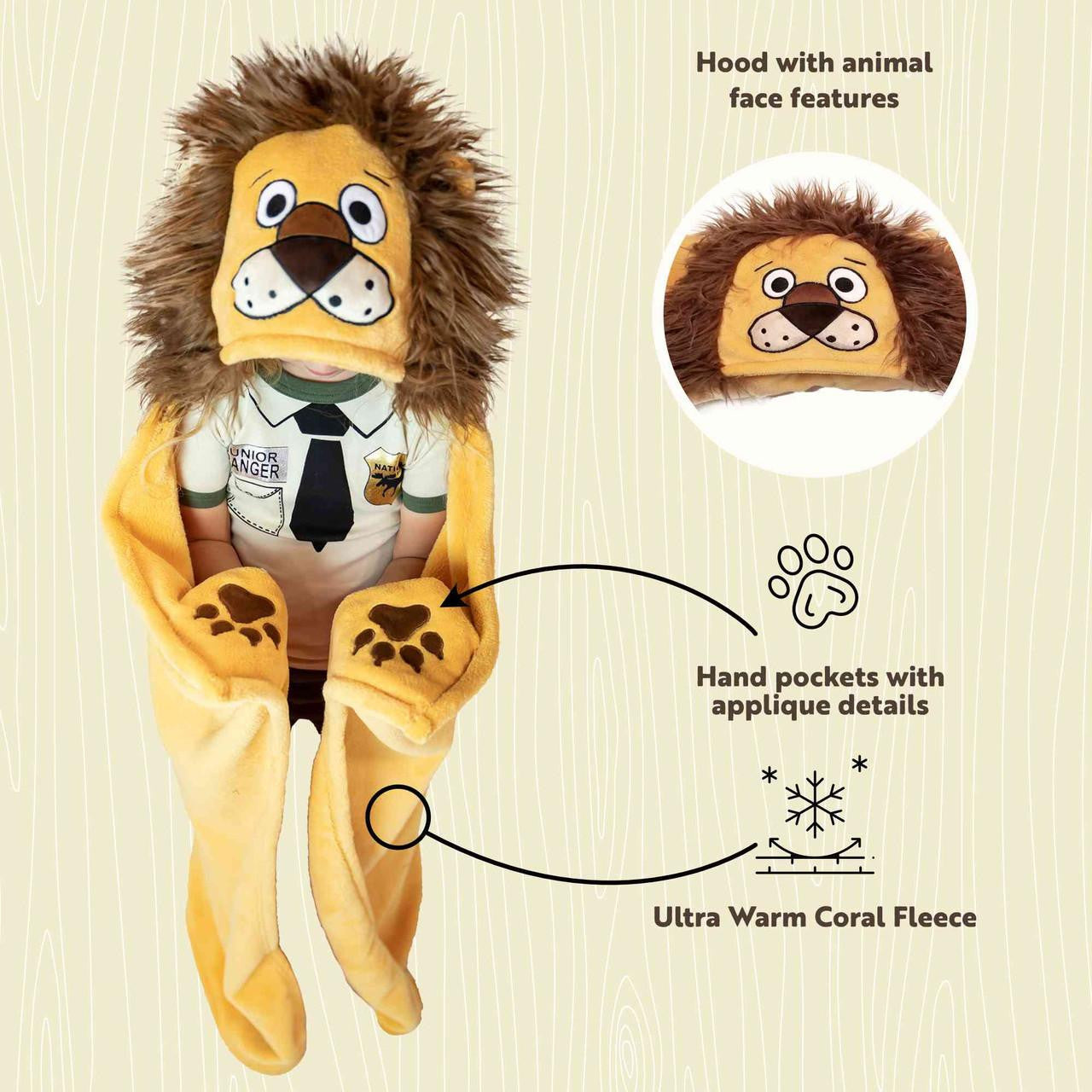 Lion Kid's Hooded Blanket Blanket LazyOne- Tilden Co.