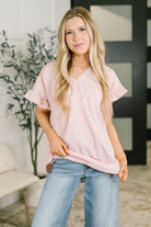 A Different Side Of Me Gingham Blouse in Dusty Rose Womens Ave Shops- Tilden Co.