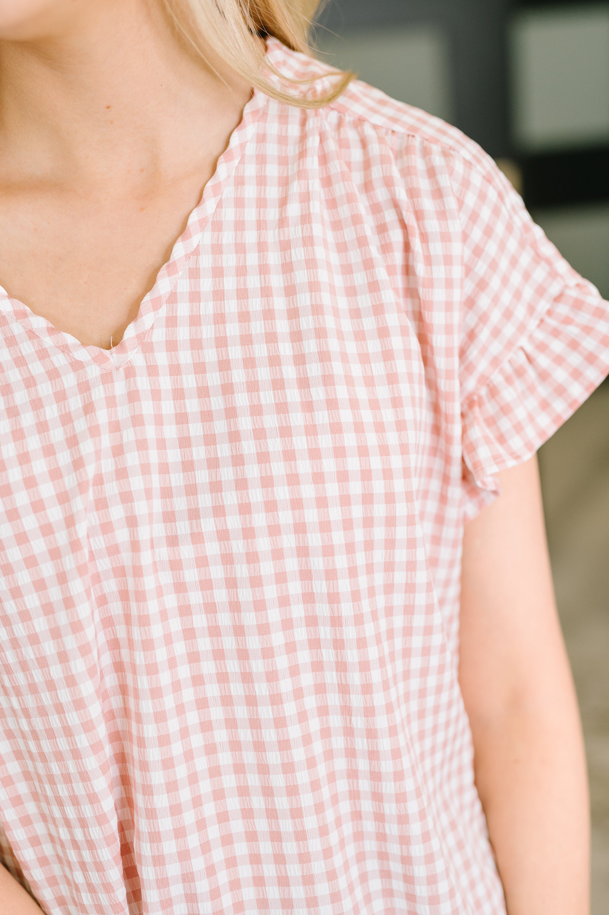 A Different Side Of Me Gingham Blouse in Dusty Rose Womens Ave Shops- Tilden Co.