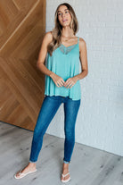 A Gleam in Her Eyes Lace Detail Cami in Aqua    Tops Ave Shops- Tilden Co.