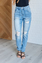 Aiden High Rise Patch Pocket Distressed Boyfriend Jeans    Womens Ave Shops- Tilden Co.