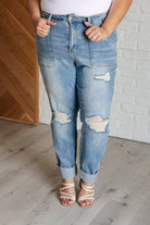 Aiden High Rise Patch Pocket Distressed Boyfriend Jeans    Womens Ave Shops- Tilden Co.