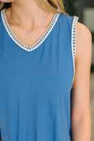 Airloom Trim Detail Mini Tank Dress in Ocean Blue Womens Ave Shops- Tilden Co.