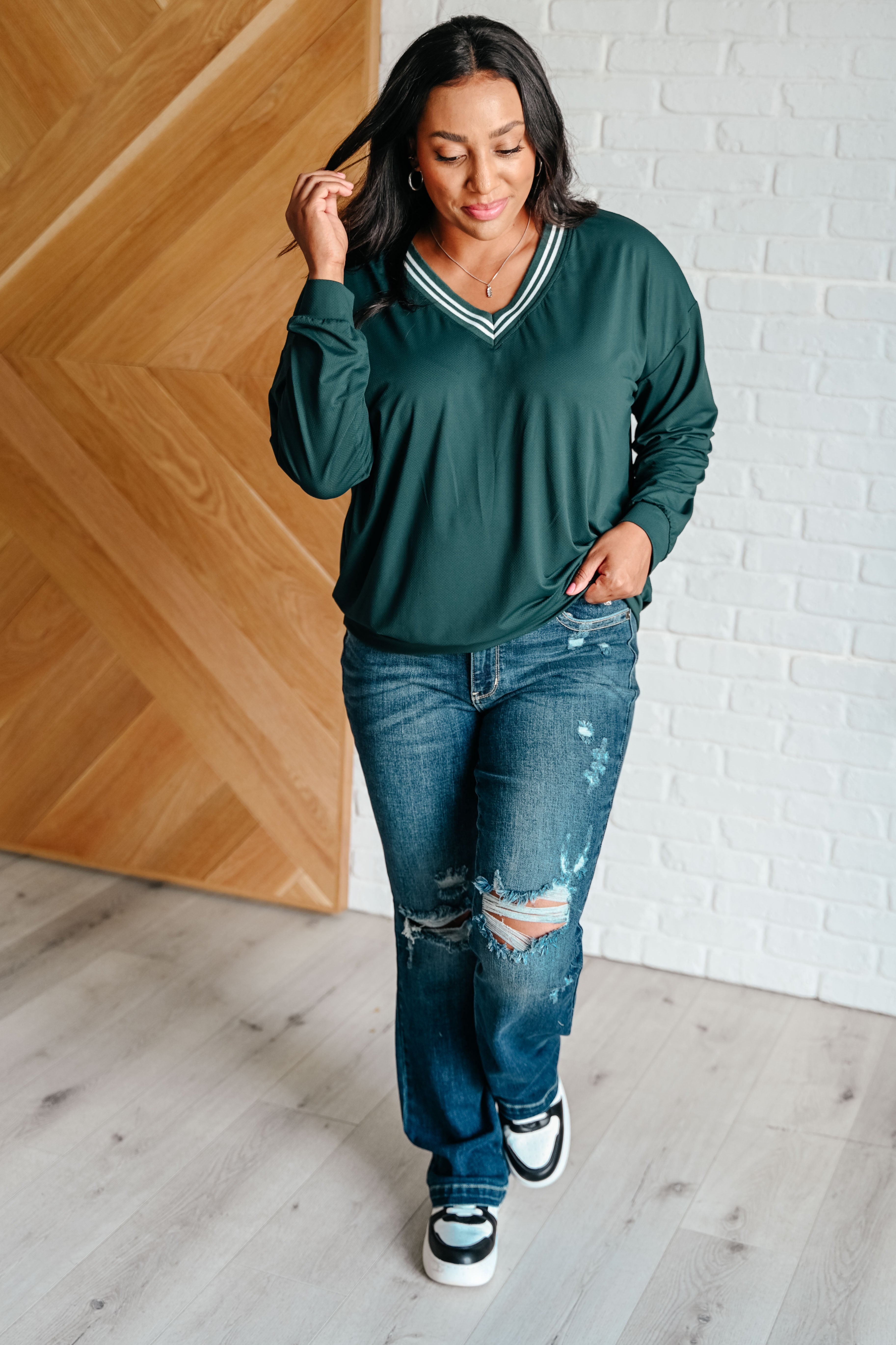 All Out Comfort V-Neck Pullover in Midnight Green    Tops Ave Shops- Tilden Co.