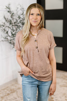 Almost There V-Neck Henley Top In Taupe Tops Ave Shops- Tilden Co.