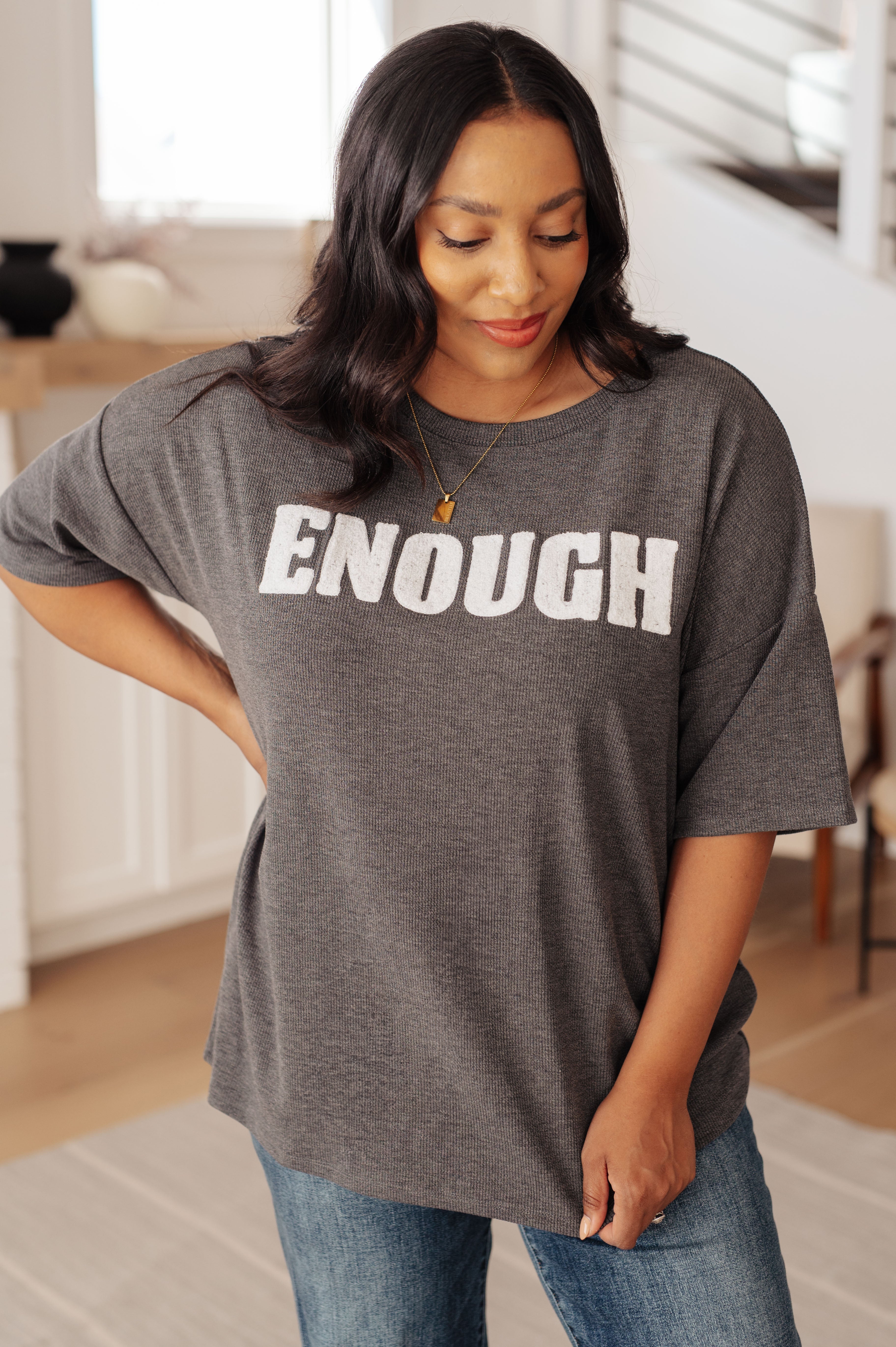 Always Enough Graphic Tee in Charcoal Tops Ave Shops- Tilden Co.