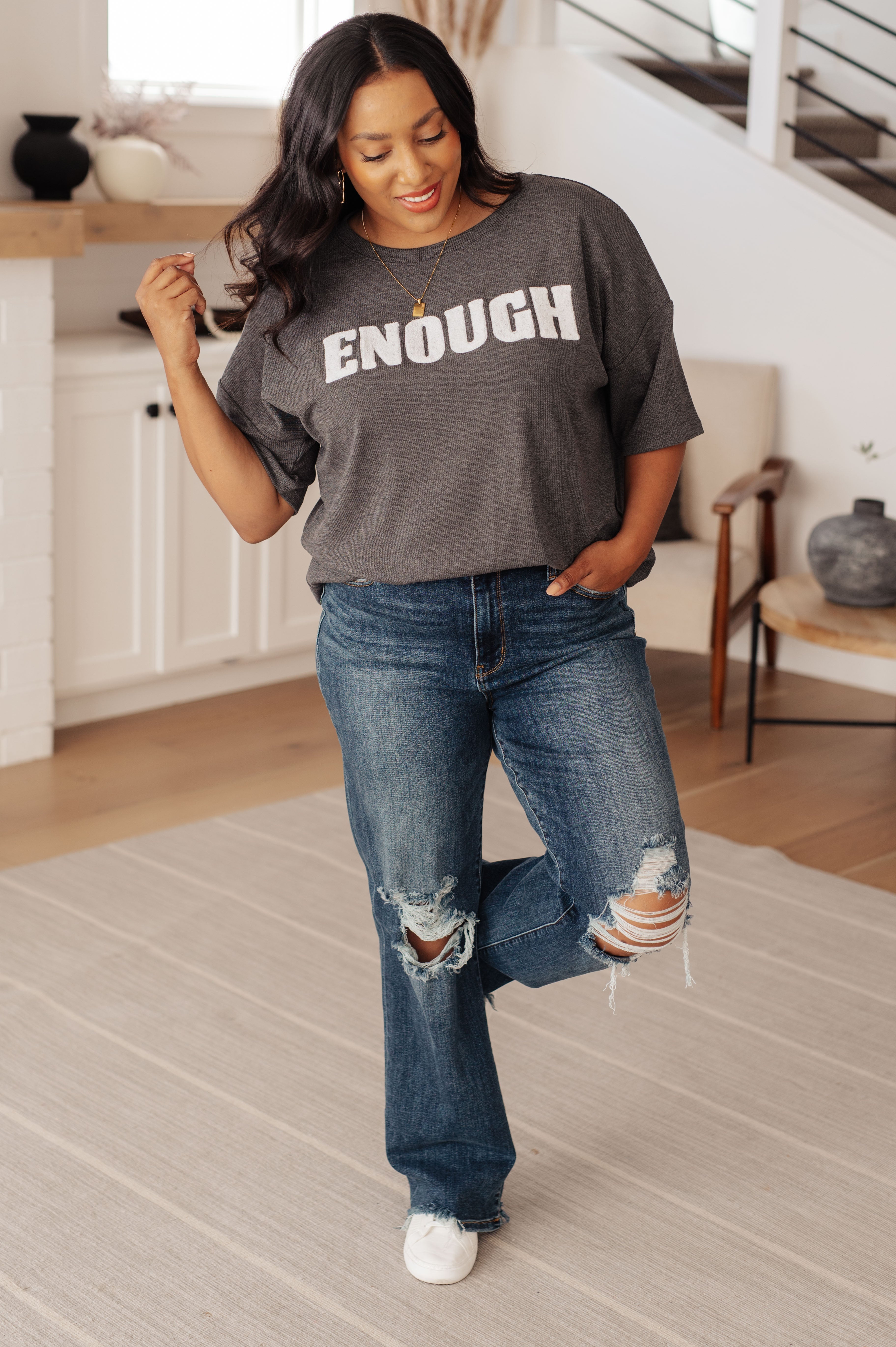 Always Enough Graphic Tee in Charcoal Tops Ave Shops- Tilden Co.