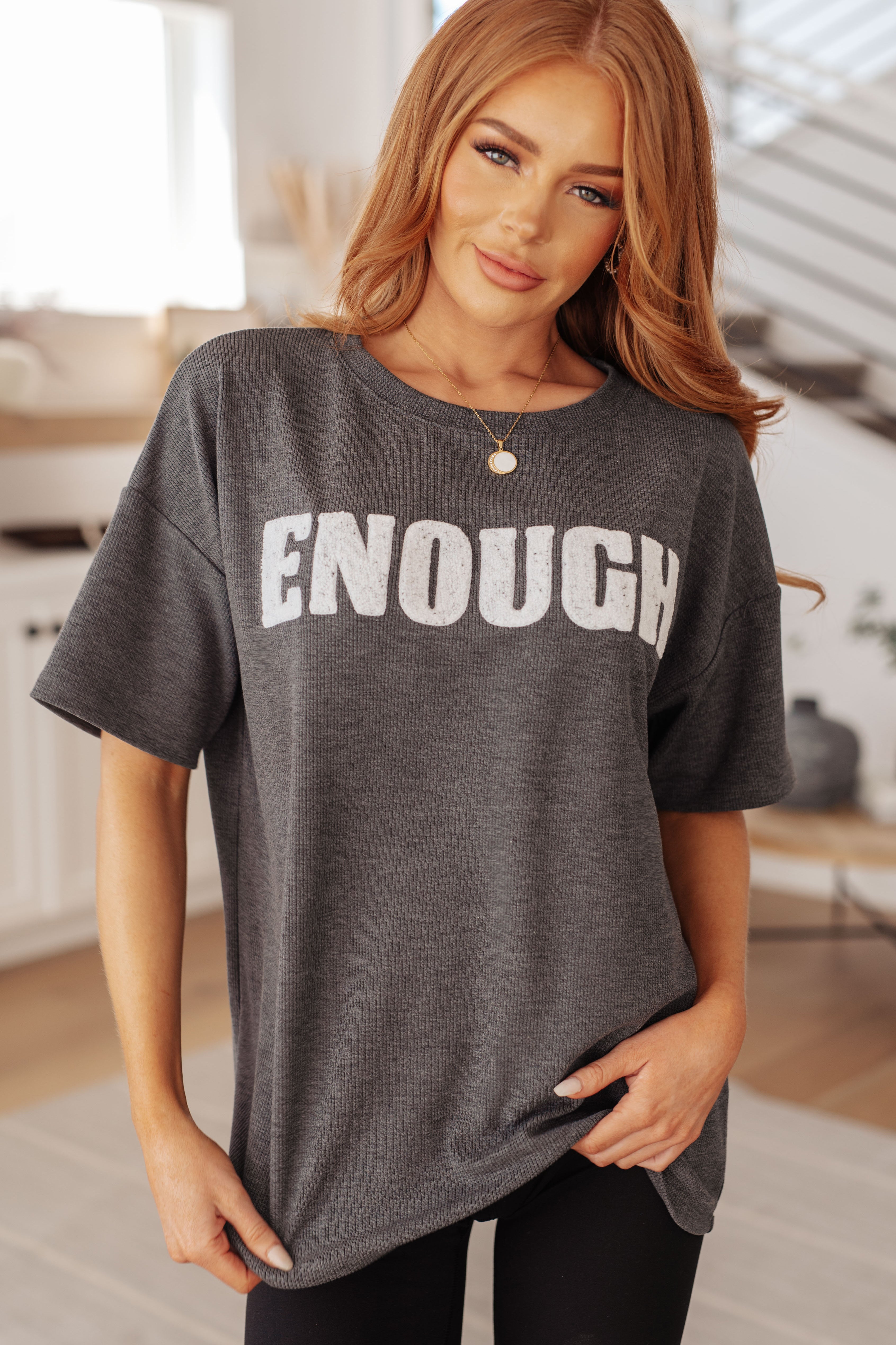 Always Enough Graphic Tee in Charcoal Tops Ave Shops- Tilden Co.