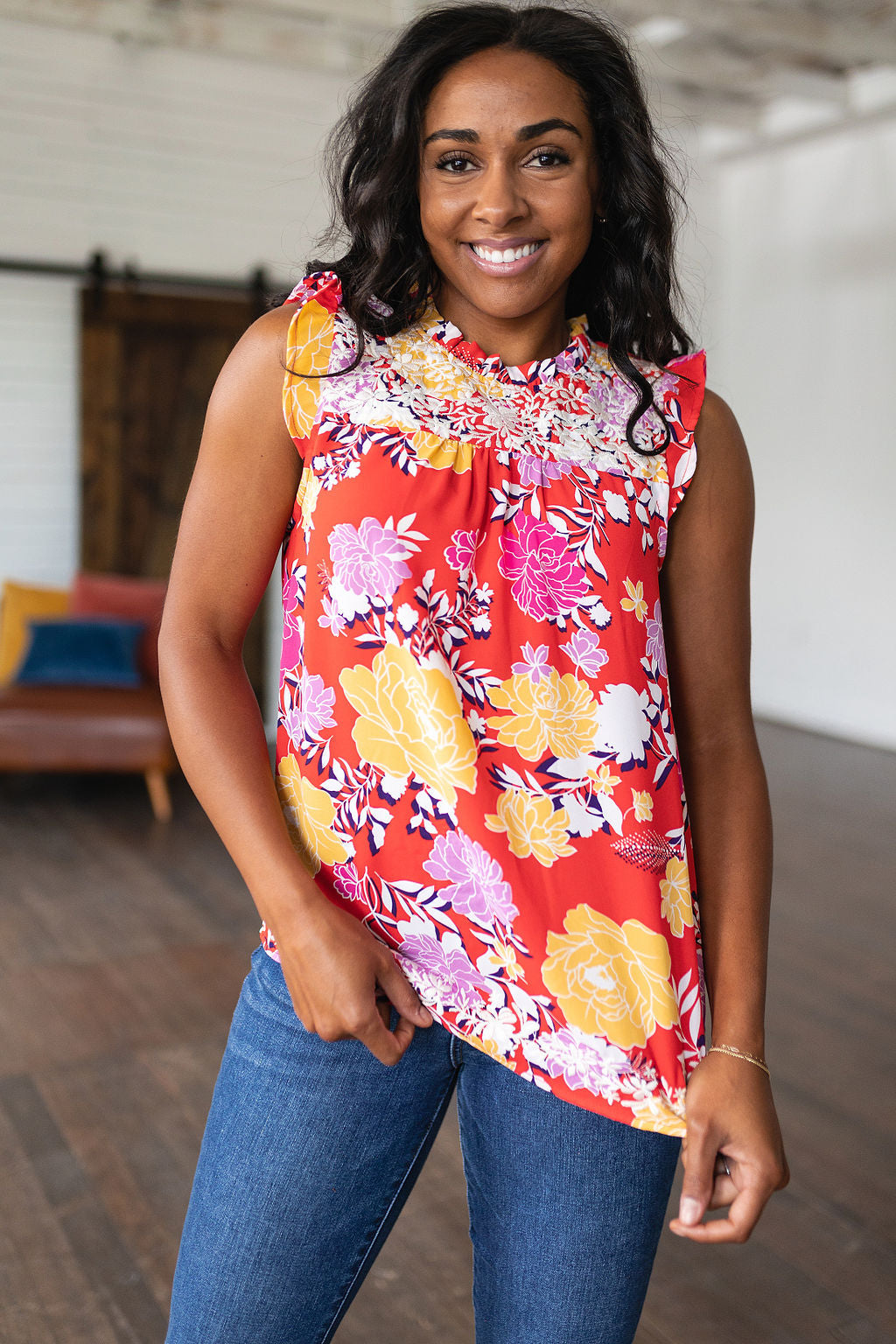 Among The Flowers Floral Top    Tops Ave Shops- Tilden Co.