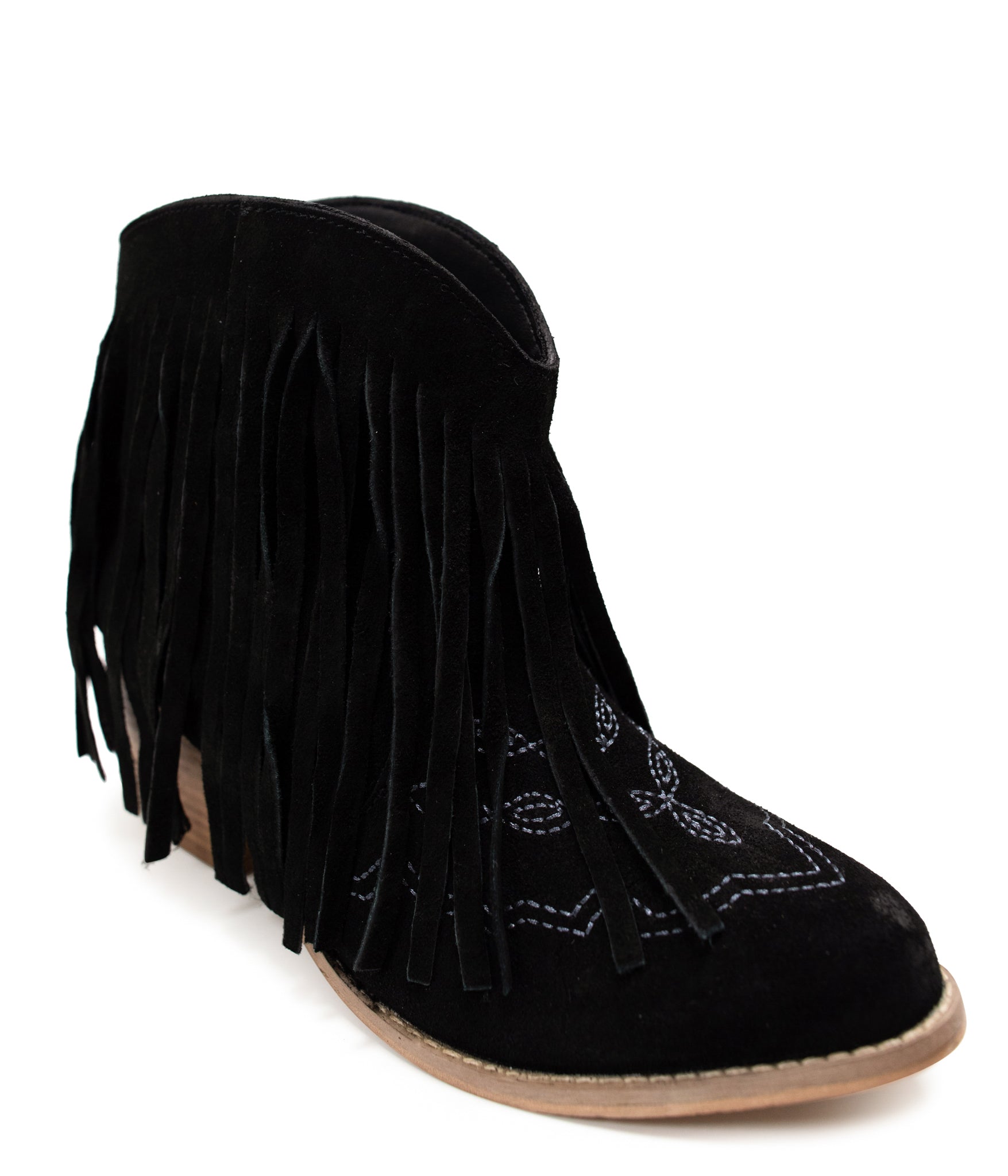 Amos Fringe Ankle Bootie in Black Suede    Shoes Ave Shops- Tilden Co.