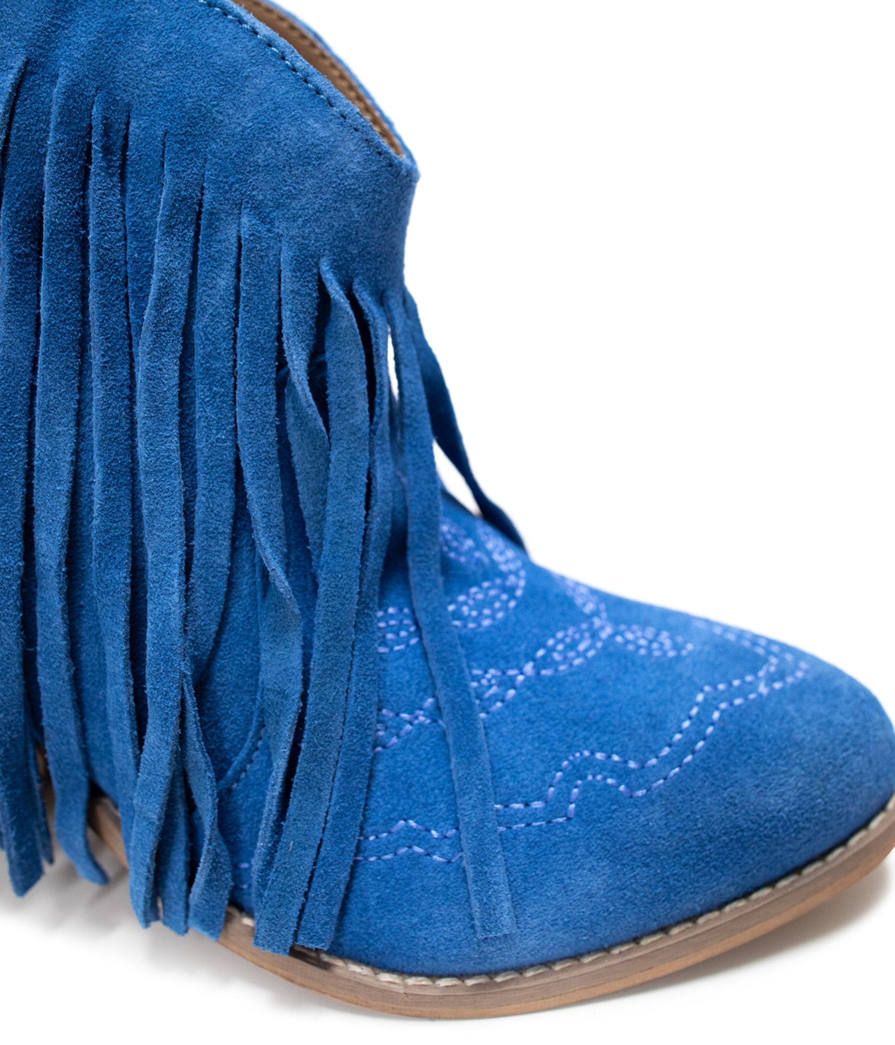 Amos Fringe Ankle Bootie in Blue Suede 110 Fashion Boots Naughty Monkey- Tilden Co.