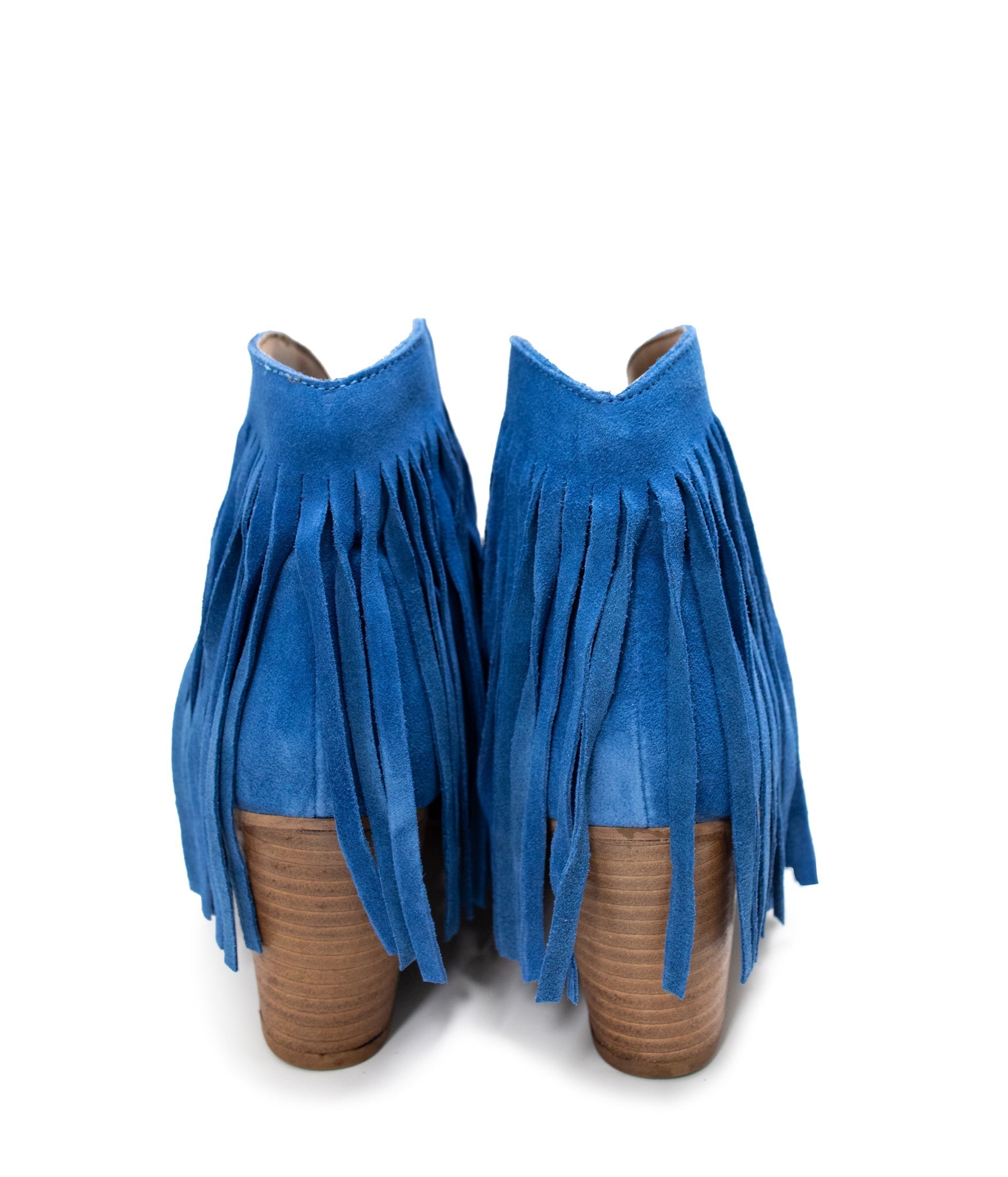 Amos Fringe Ankle Bootie in Blue Suede 110 Fashion Boots Naughty Monkey- Tilden Co.