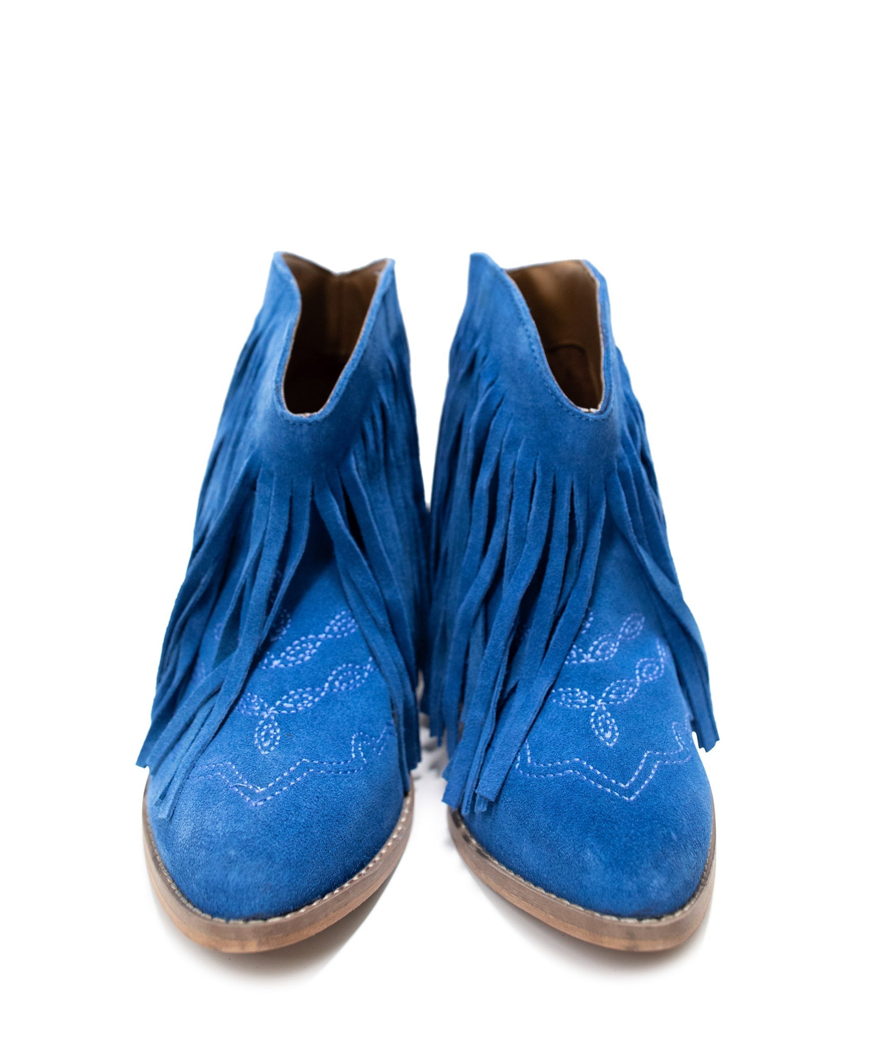 Amos Fringe Ankle Bootie in Blue Suede    Shoes Ave Shops- Tilden Co.