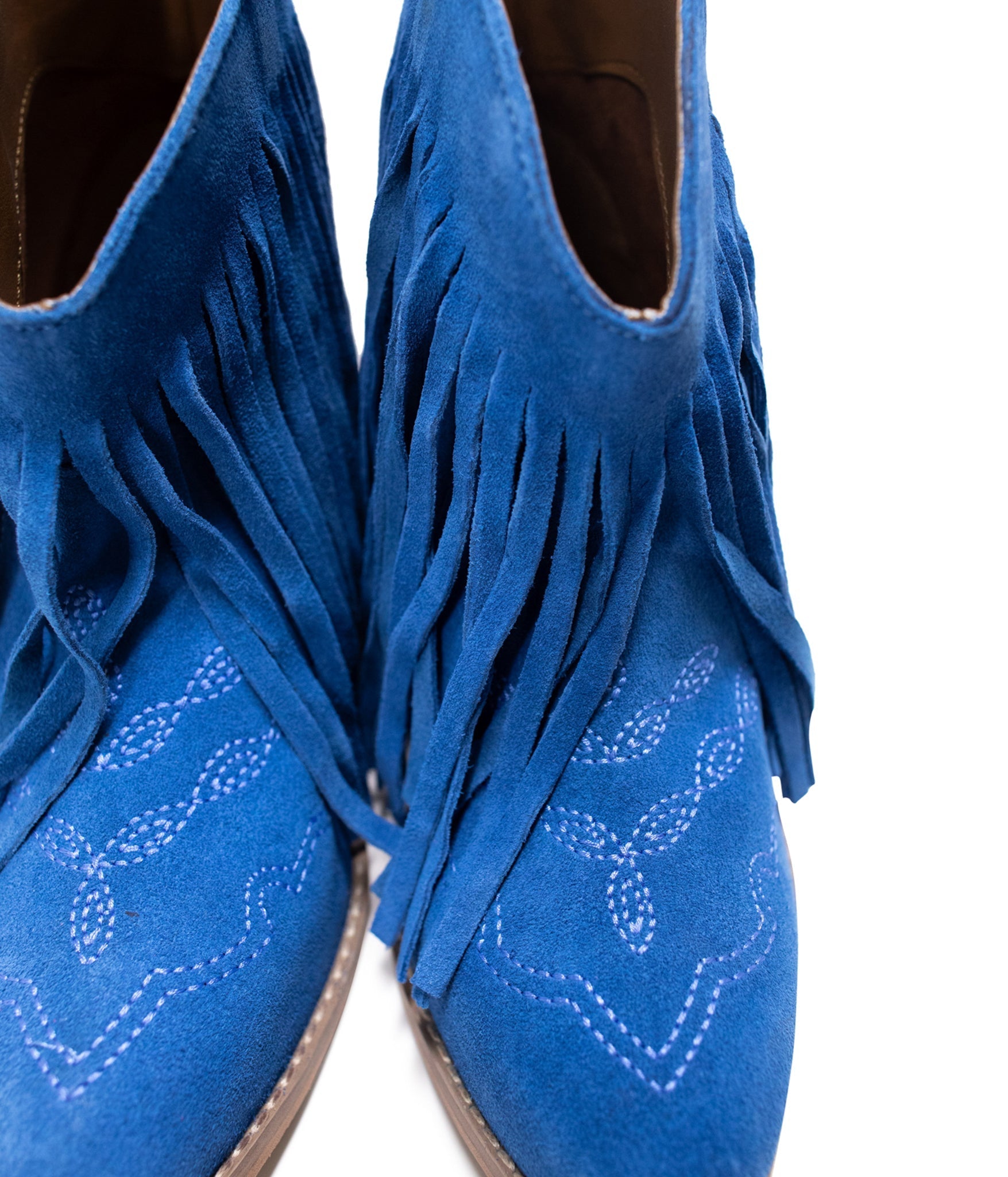 Amos Fringe Ankle Bootie in Blue Suede    Shoes Ave Shops- Tilden Co.