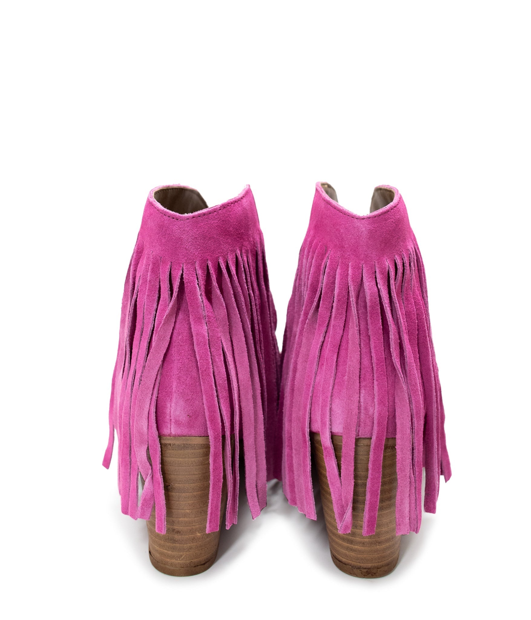 Amos Fringe Ankle Bootie in Magenta Suede 110 Fashion Boots Naughty Monkey- Tilden Co.