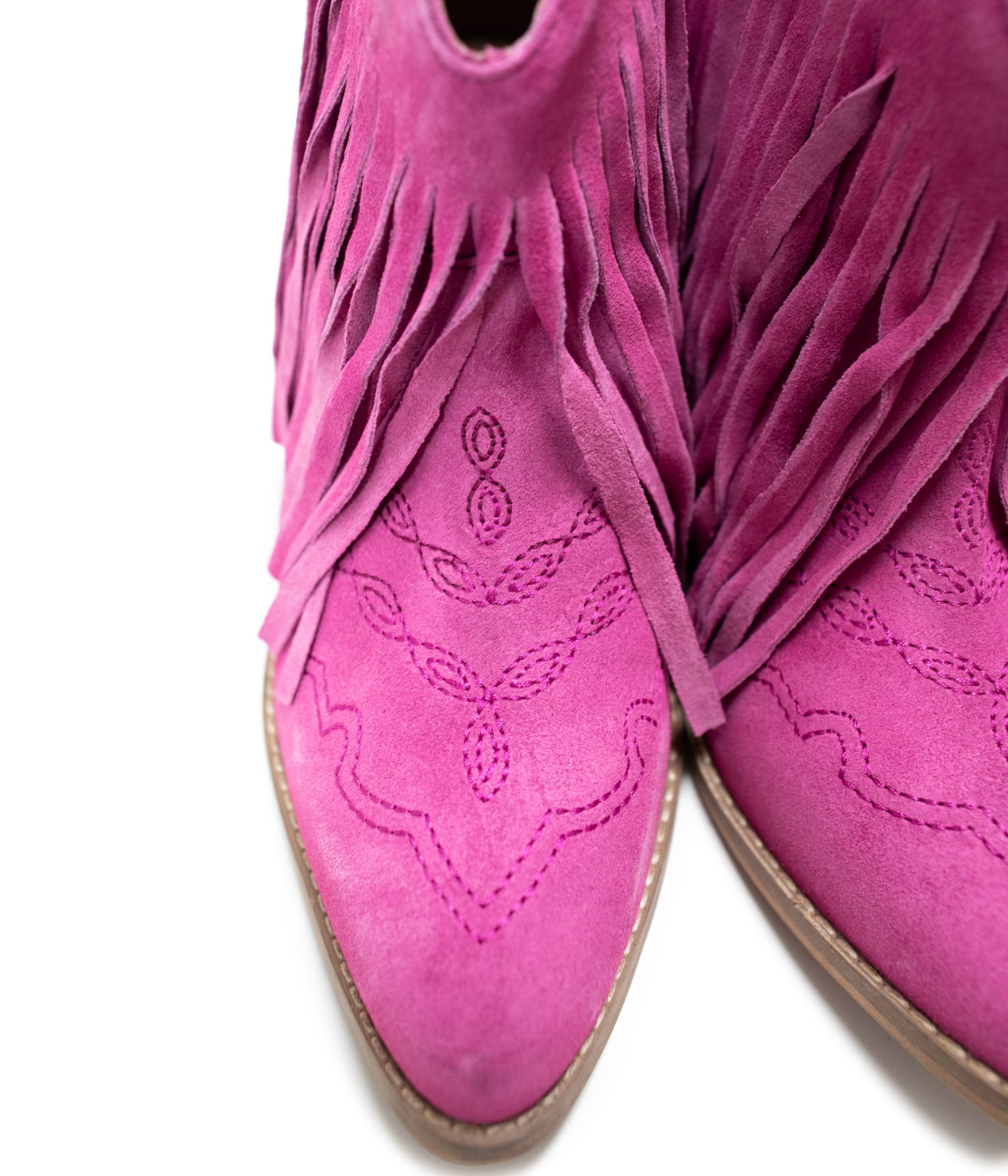 Amos Fringe Ankle Bootie in Magenta Suede    Shoes Ave Shops- Tilden Co.