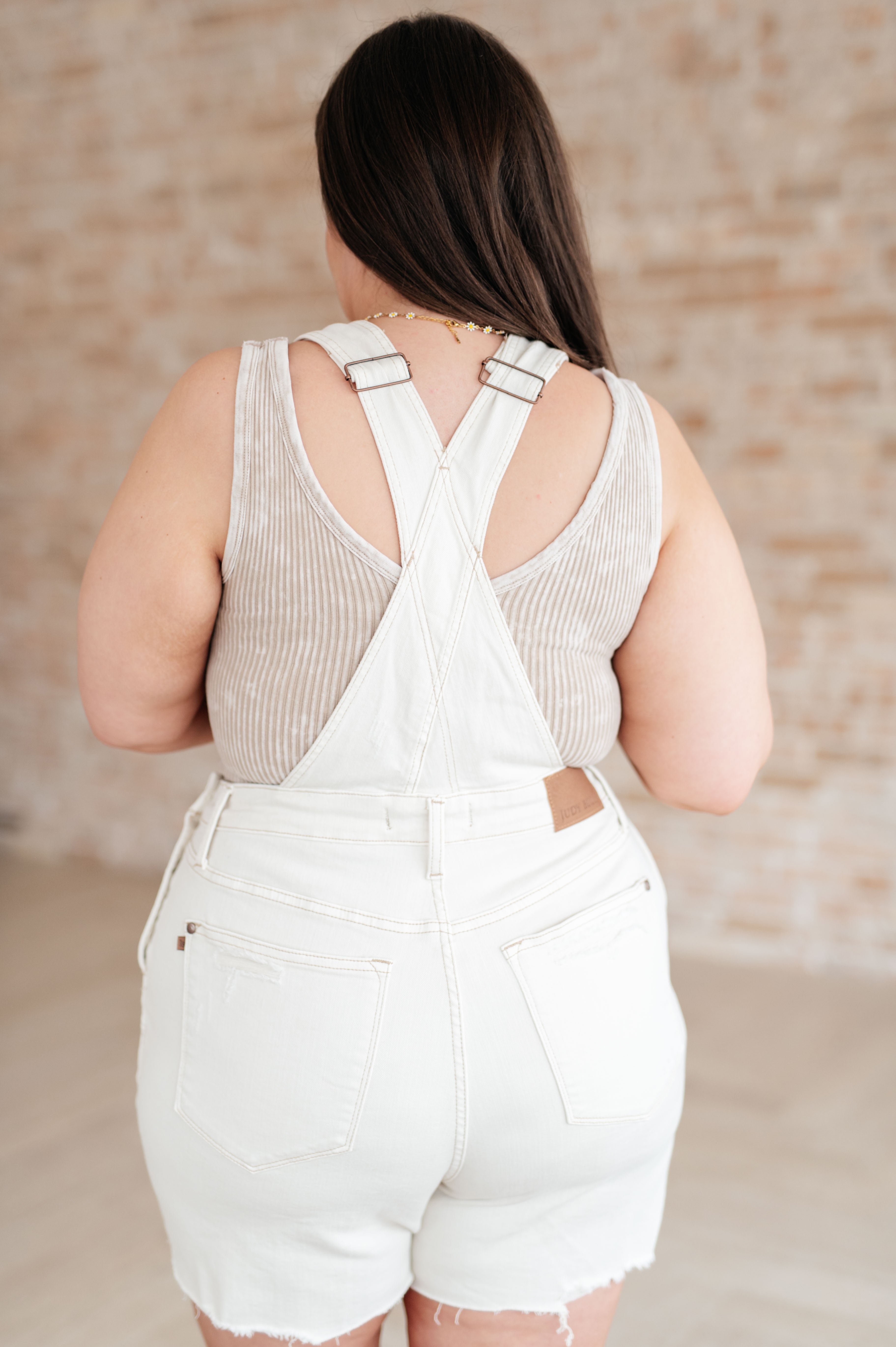 Anna High Rise Garment Dyed Cutoff Shortalls in Ecru Denim Ave Shops- Tilden Co.