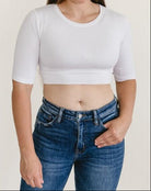 Crew Neck Elbow Sleeve Halftee White / XS White XS Layering Top HALFTEE Layering Fashions- Tilden Co.