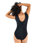 V Neck Gathered One Piece Swimsuit One Piece Swimsuit Janela Bay- Tilden Co.