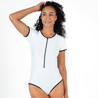 Short Sleeve Front Zip One Piece Swimsuit One Piece Swimsuit Janela Bay- Tilden Co.