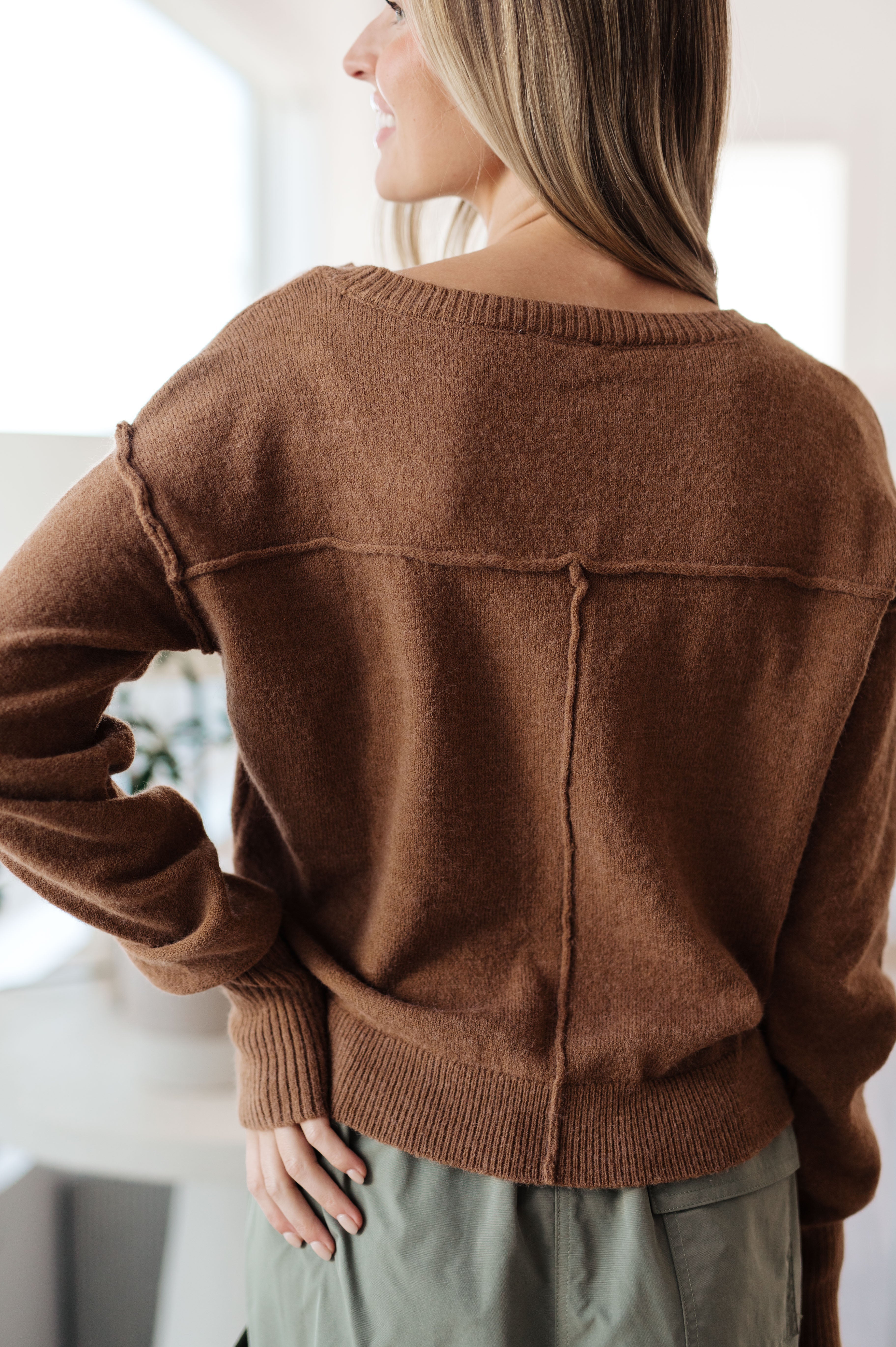 Back to Life V-Neck Sweater in Mocha Tops Ave Shops- Tilden Co.