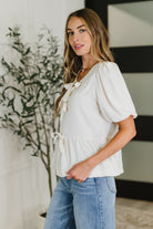 PREORDER: Balloon Sleeve Bow Blouse in Ivory Womens Ave Shops- Tilden Co.