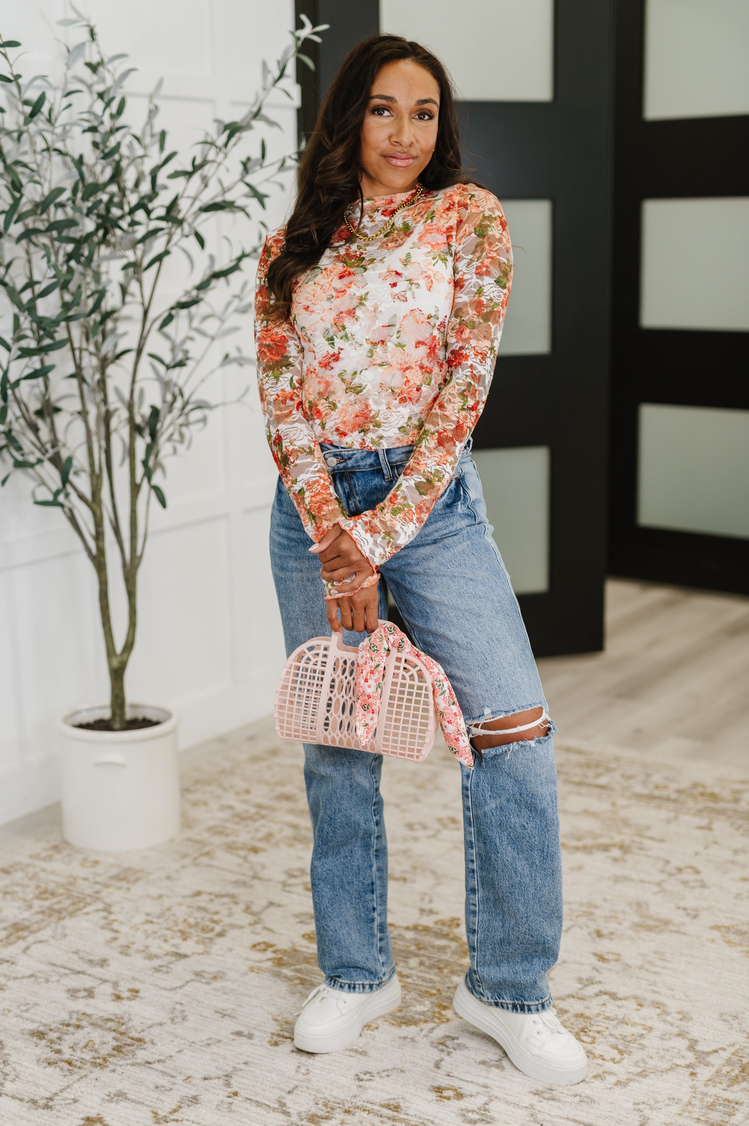 Barely Behaving Floral Print Layering Top in Coral Womens Ave Shops- Tilden Co.