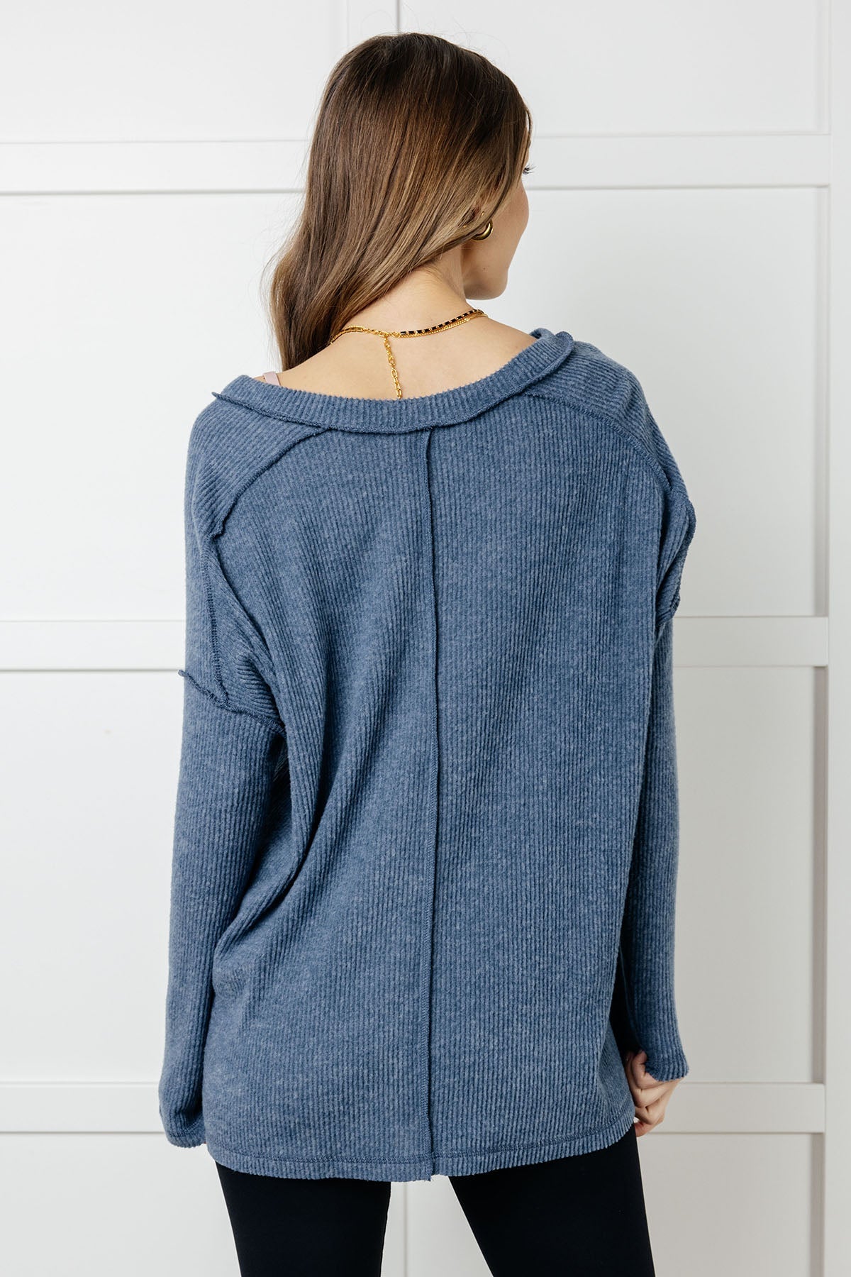 Basically Freezing Brushed Hacci Top in Dusty Blue Tops Ave Shops- Tilden Co.