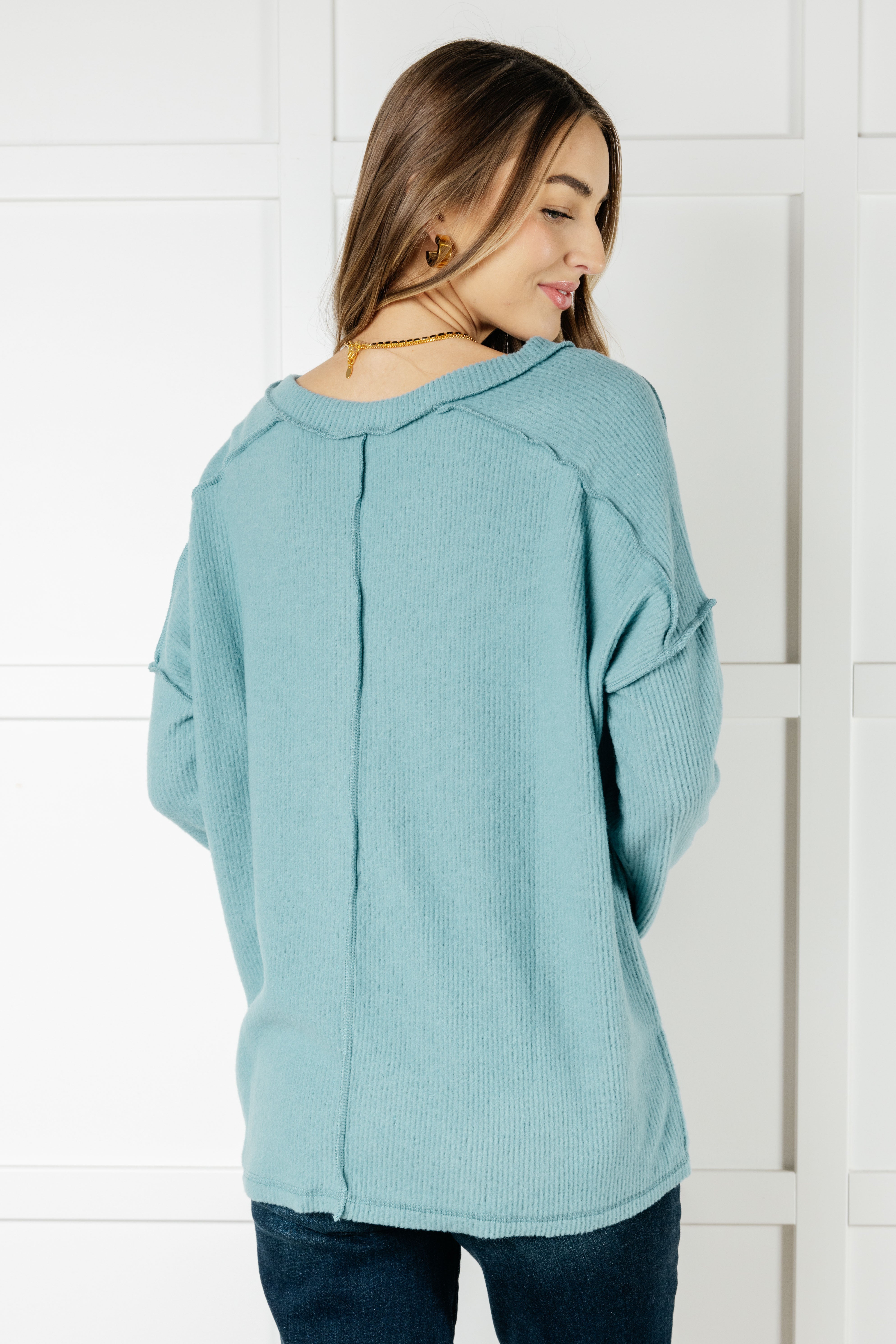 Basically Freezing Brushed Hacci Top in Dusty Teal Tops Ave Shops- Tilden Co.