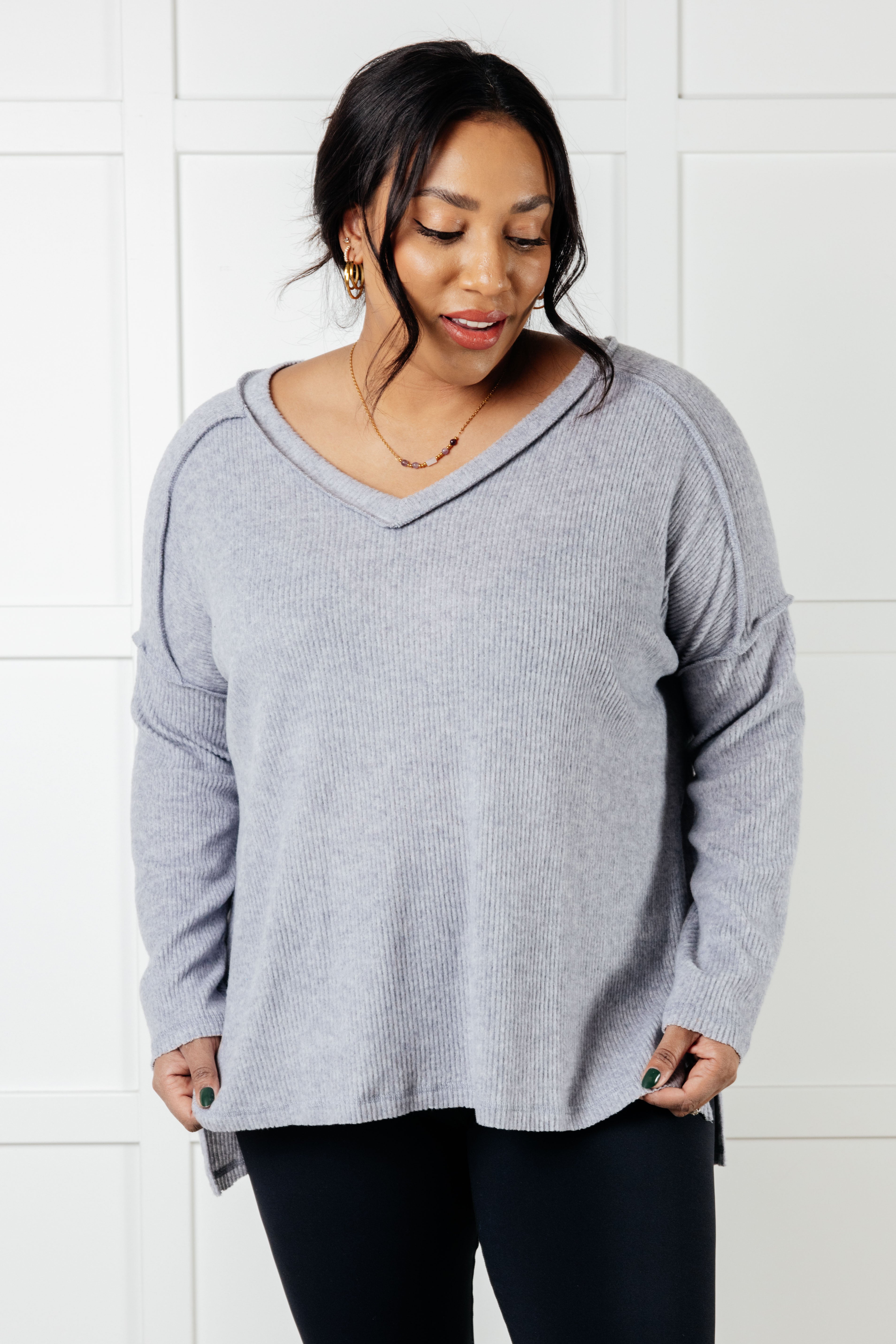 Basically Freezing Brushed Hacci Top in Heather Grey Tops Ave Shops- Tilden Co.