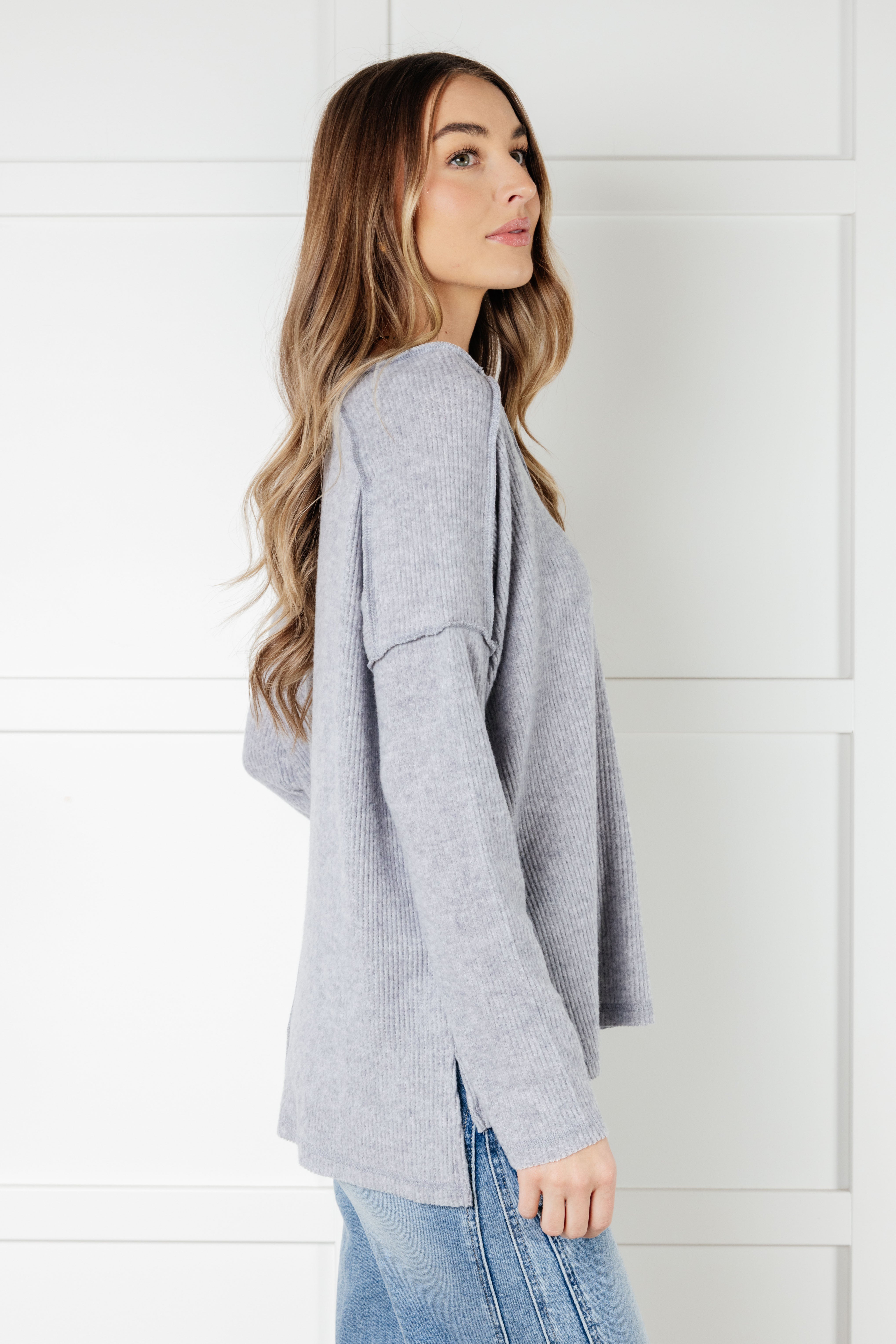 Basically Freezing Brushed Hacci Top in Heather Grey Tops Ave Shops- Tilden Co.