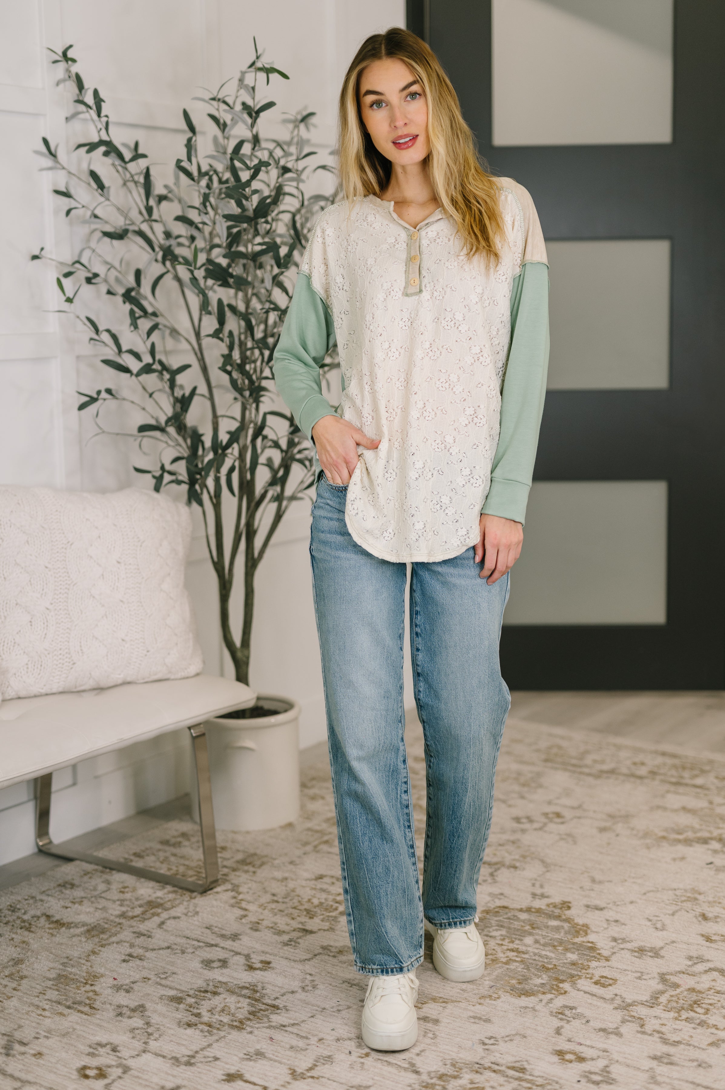 Because I Can Drop Shoulder Henley Top T-Shirt Ave Shops- Tilden Co.