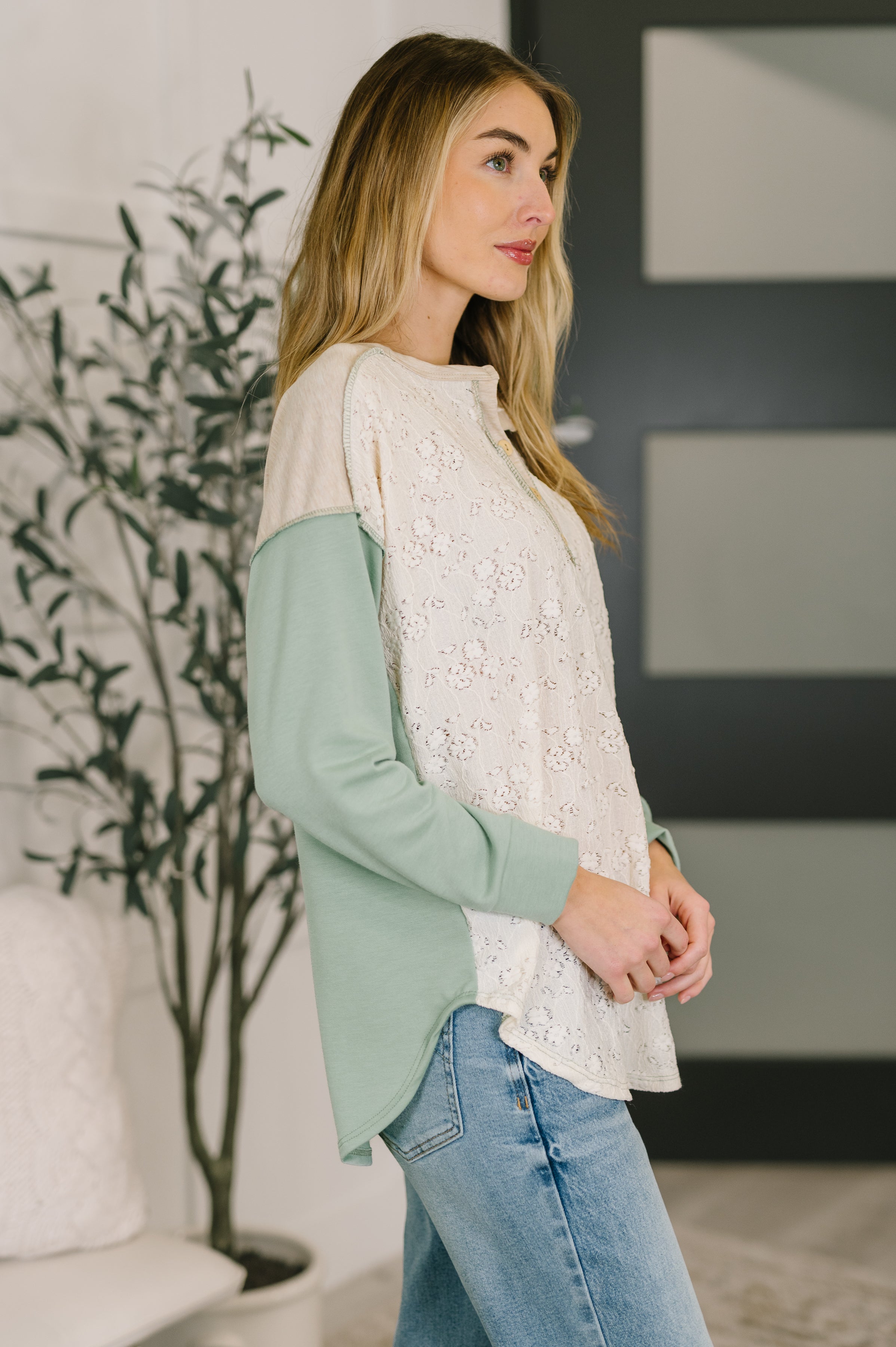 Because I Can Drop Shoulder Henley Top T-Shirt Ave Shops- Tilden Co.