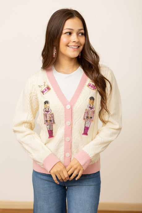 Beige and Pink Nutcracker Sweater Womens Ave Shops- Tilden Co.