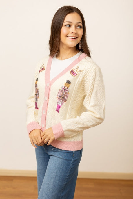 Beige and Pink Nutcracker Sweater Womens Ave Shops- Tilden Co.