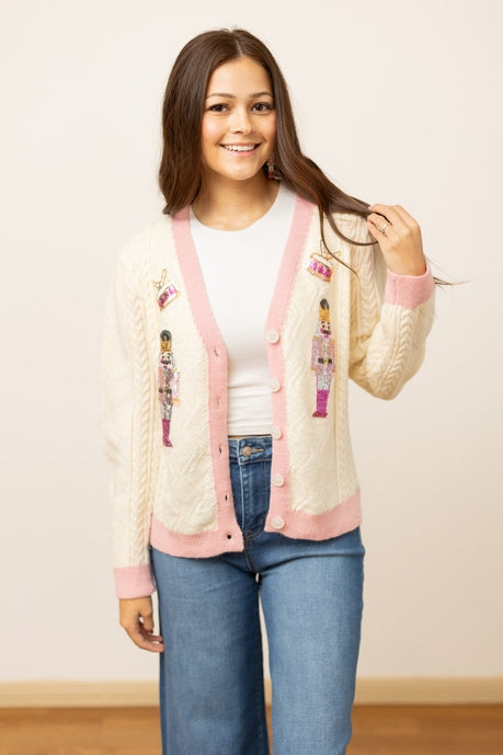 Beige and Pink Nutcracker Sweater Womens Ave Shops- Tilden Co.